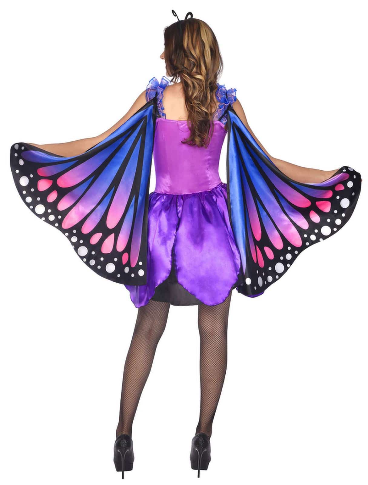 Kleid Schmetterling 3-tlg. Damen lila/schwarz M