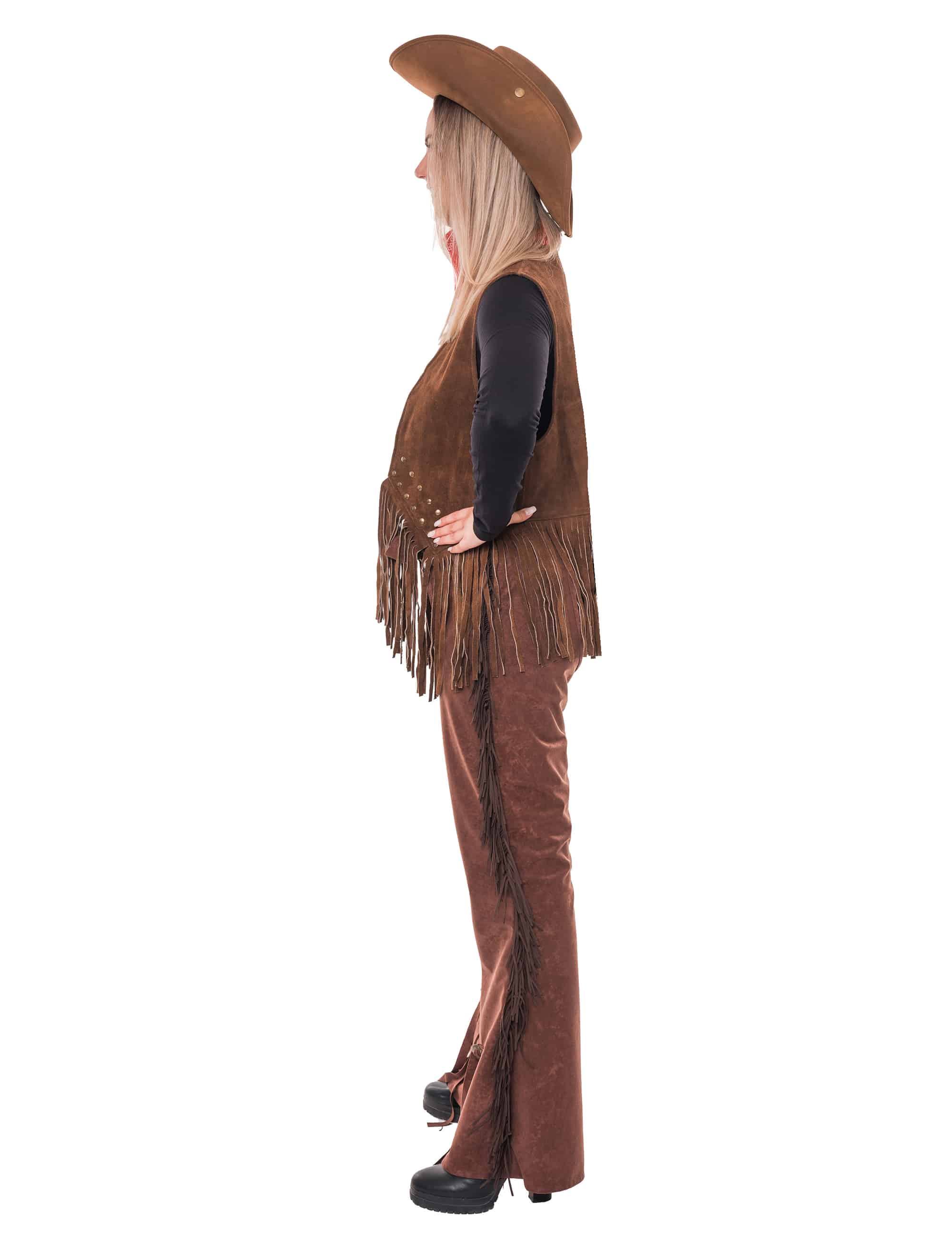 Lederweste mit Fransen Damen braun S/M