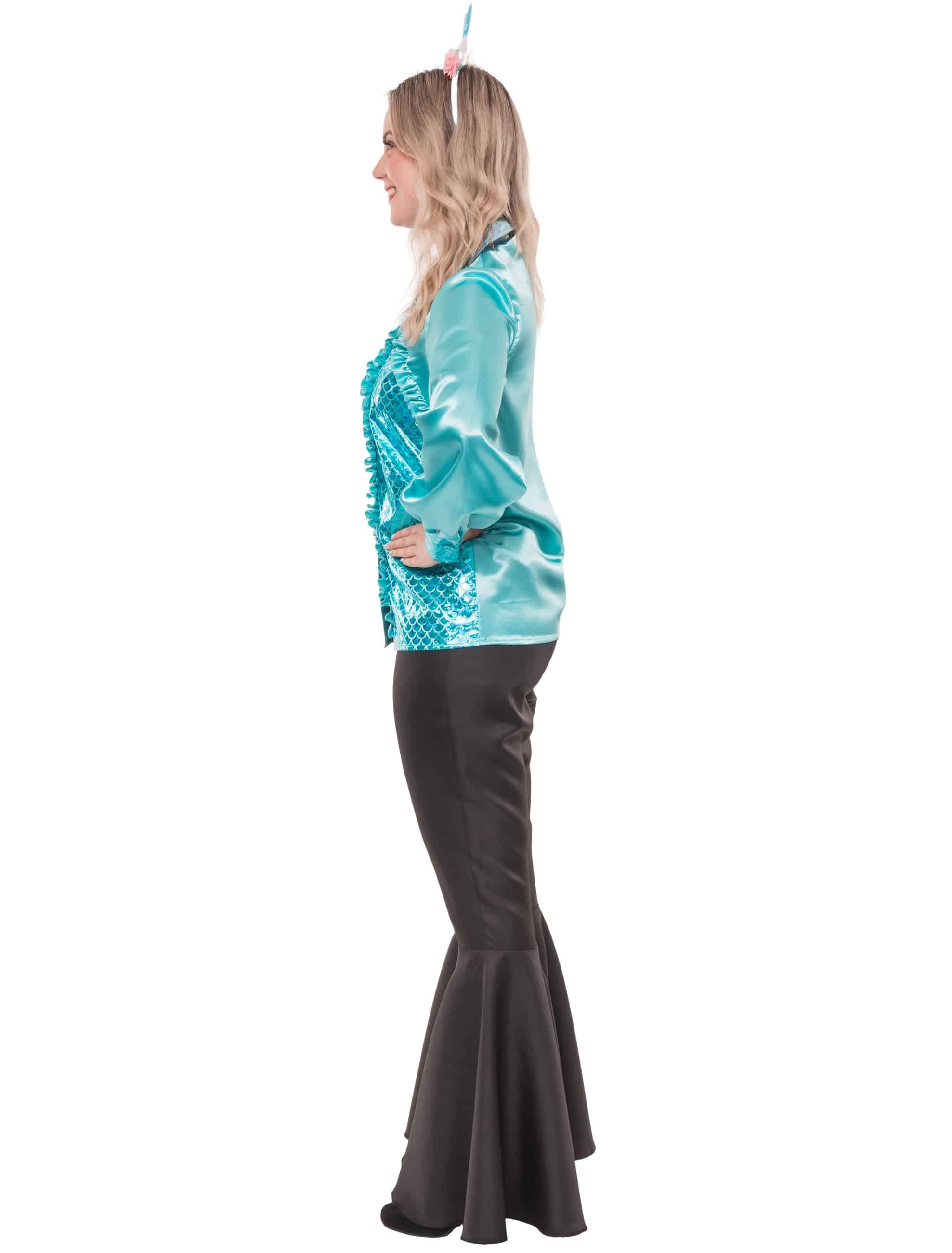 Rüschenbluse Meerjungfrau Damen türkis S/M