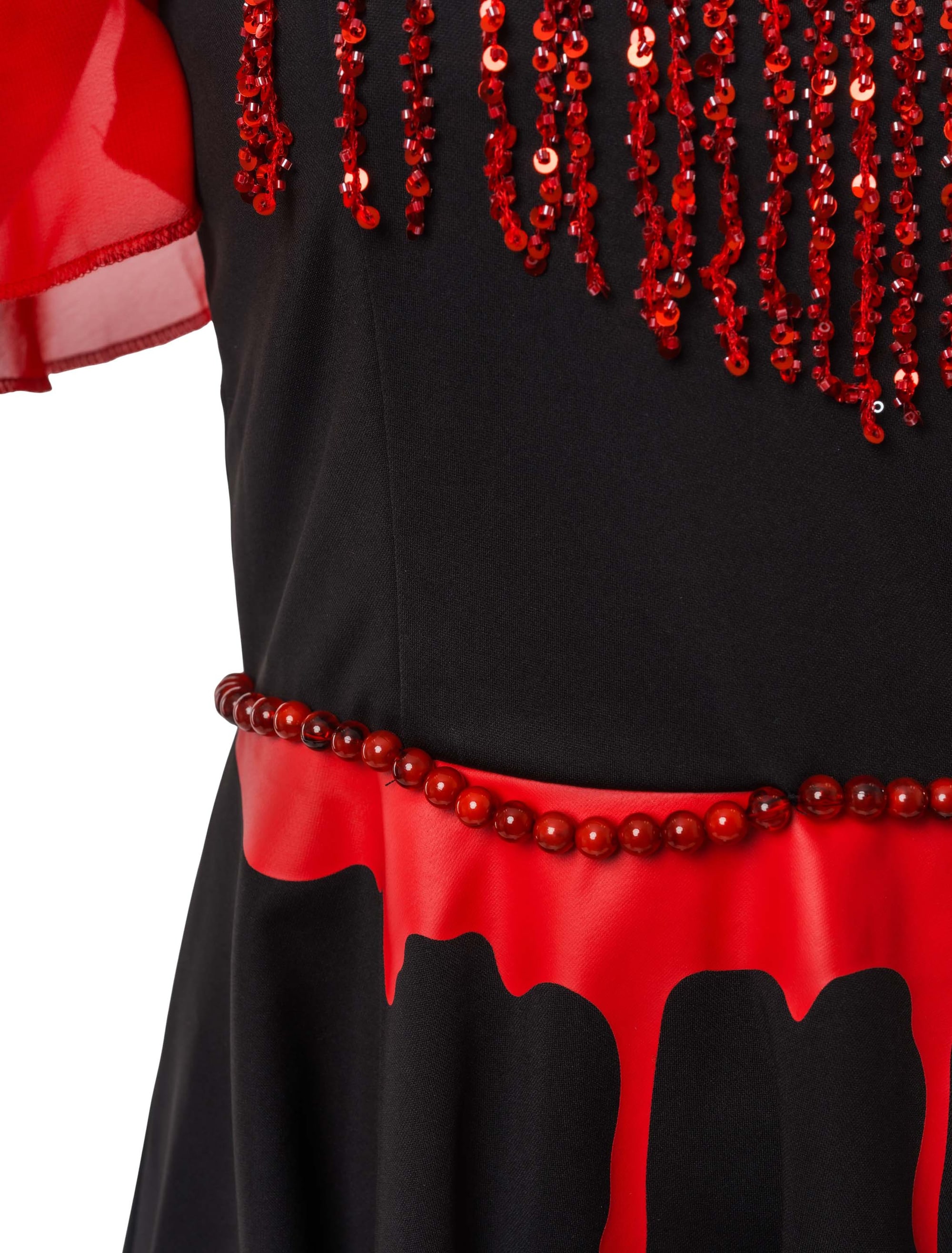 Kleid Vampirin mit Perlengürtel Damen schwarz/rot S/M