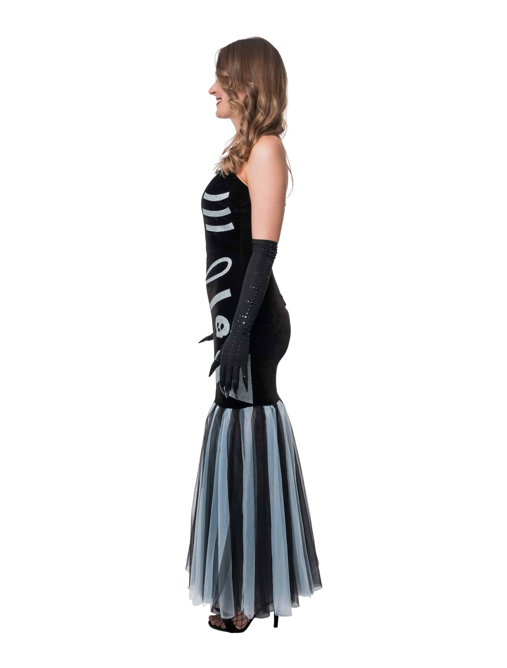 Kleid mit Skelett-Print Damen schwarz/silber S/M