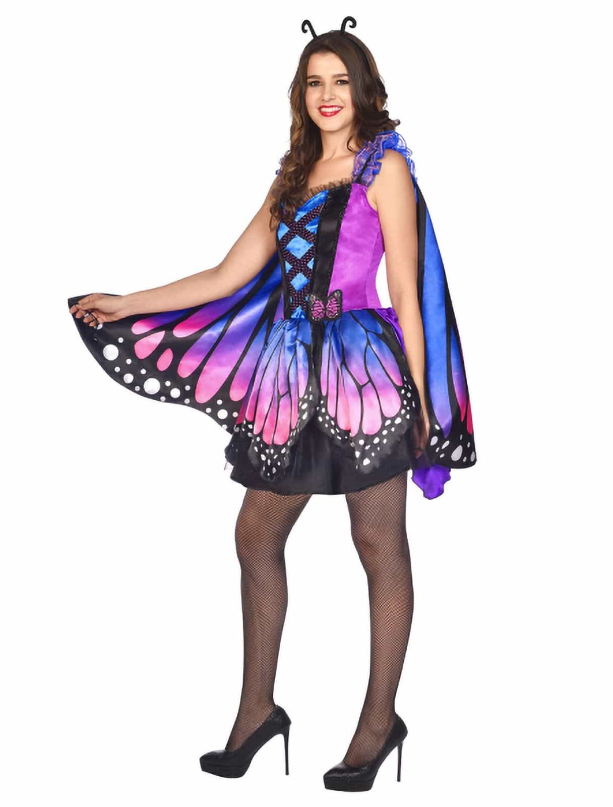 Kleid Schmetterling 3-tlg. Damen lila/schwarz M