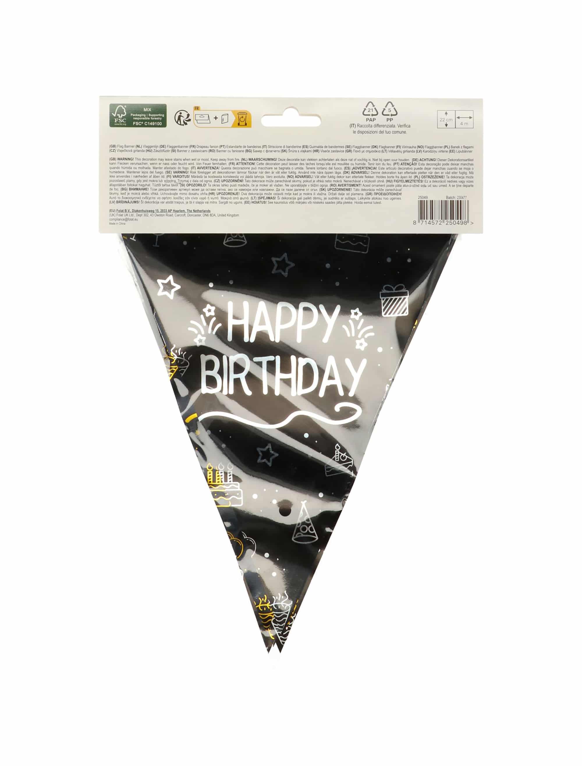 Wimpelkette Happy birthday 4m schwarz