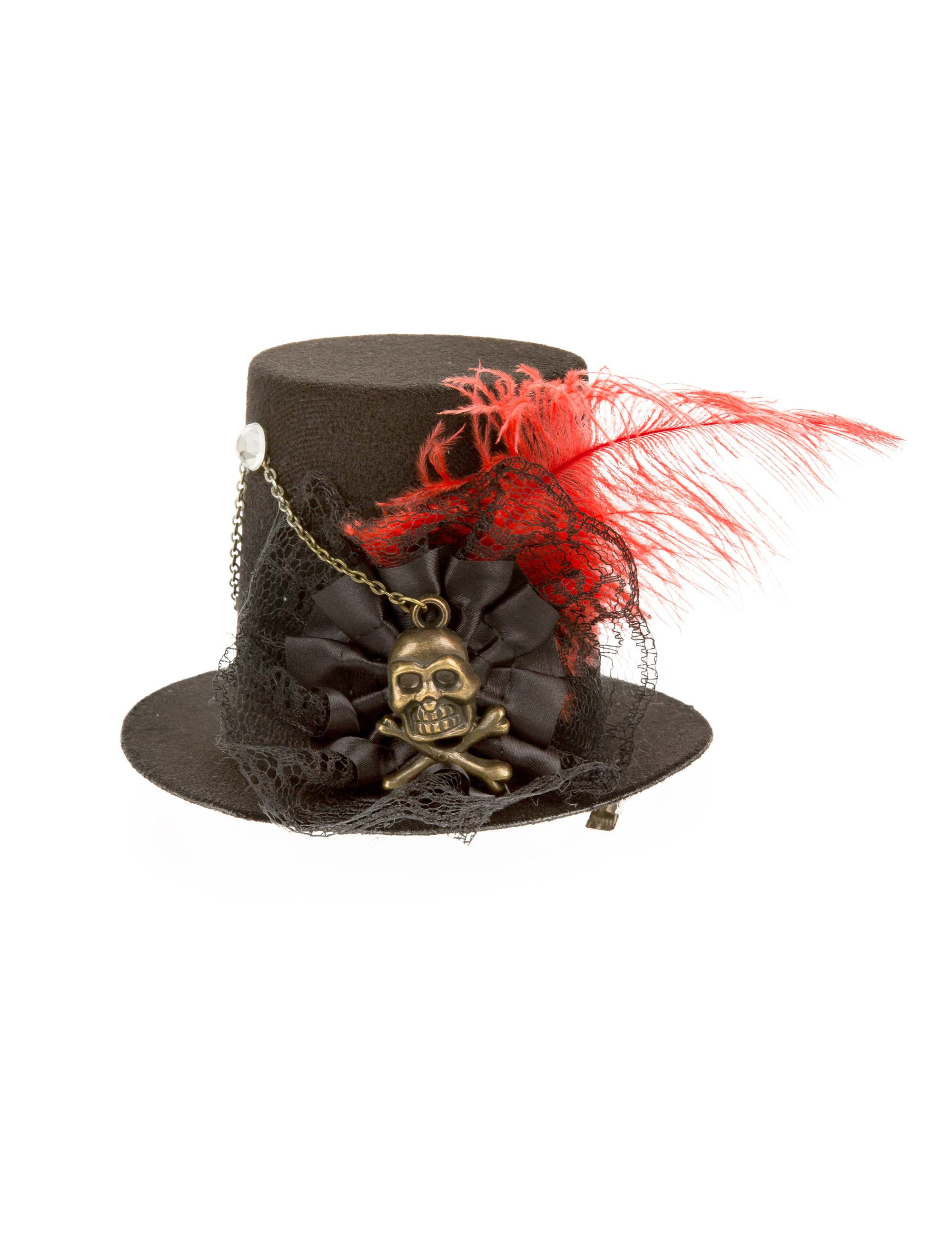 Mini Zylinder Steampunk mit Feder rot
