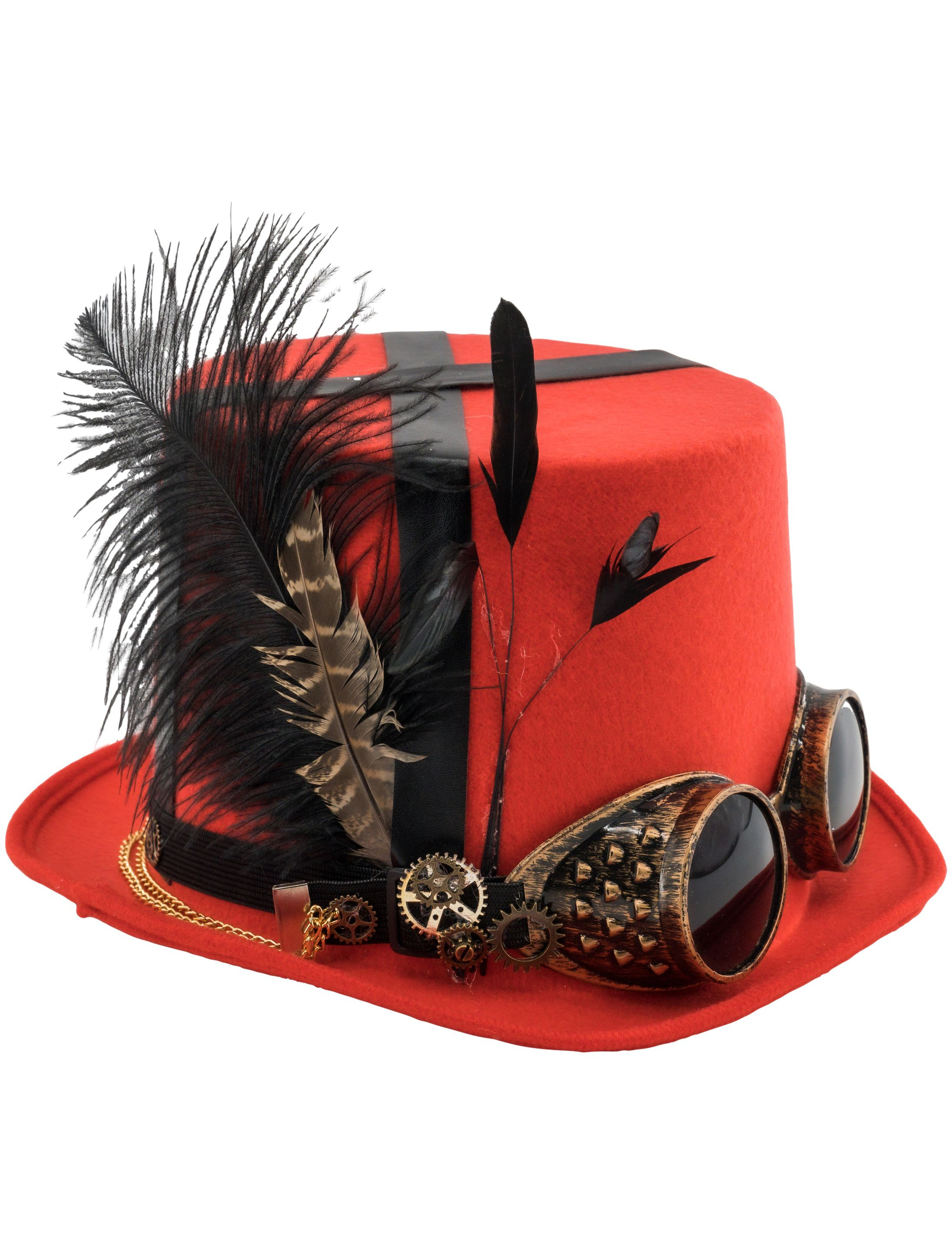 Hut Steampunk mit Brille rot one size