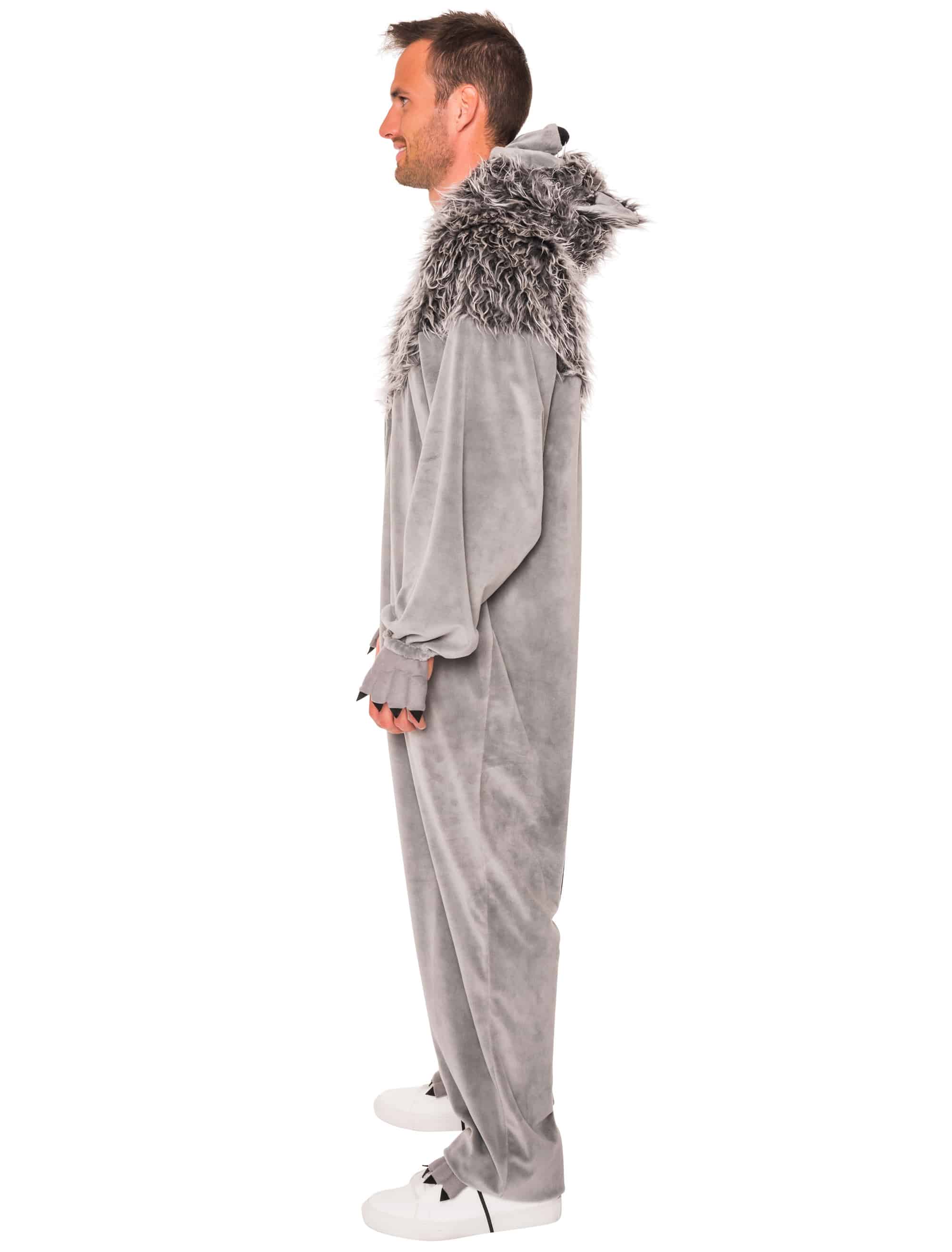 Overall Plüsch Wolf mit Maske Herren grau 56-58