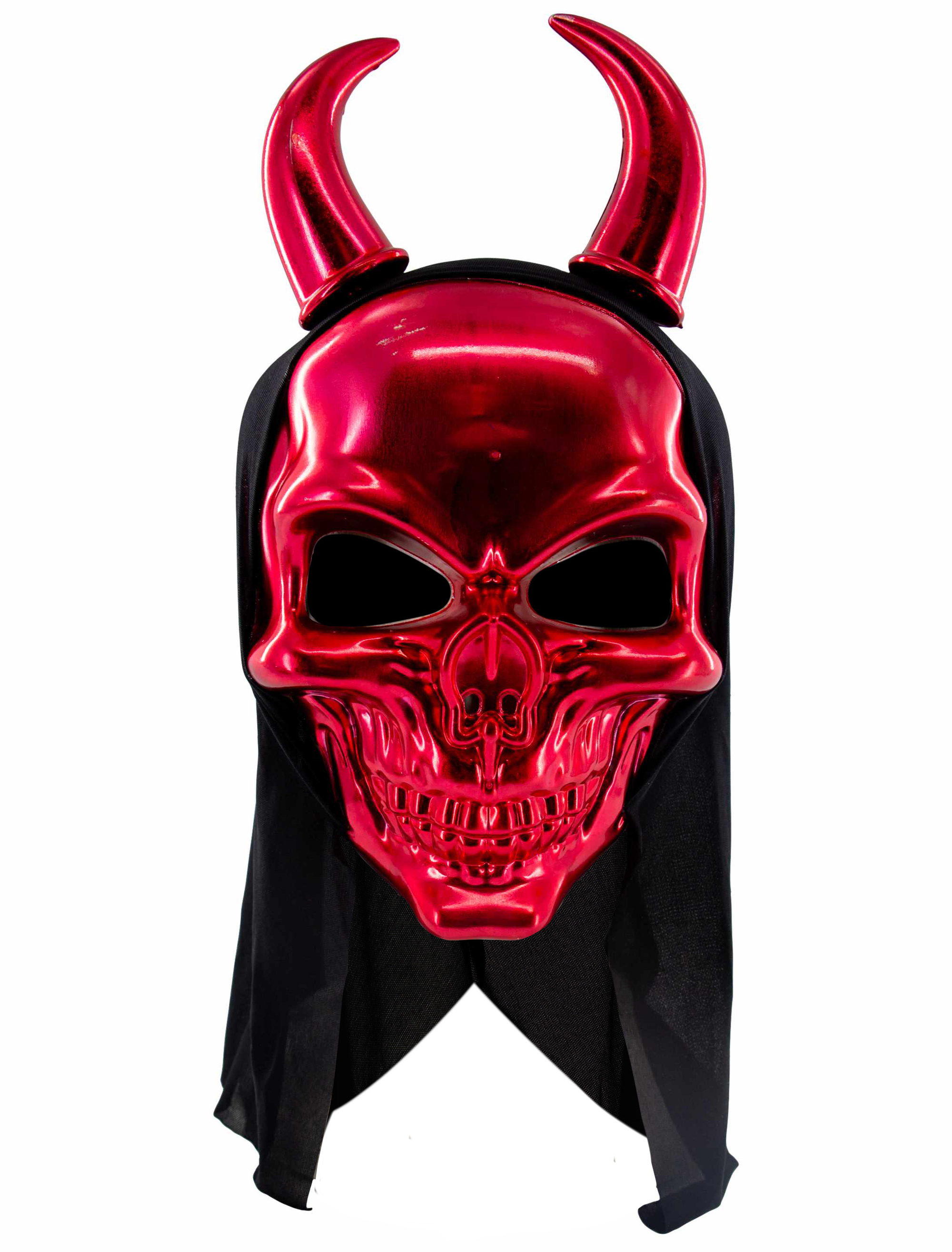 Maske Totenkopf Teufel mit Haube rot