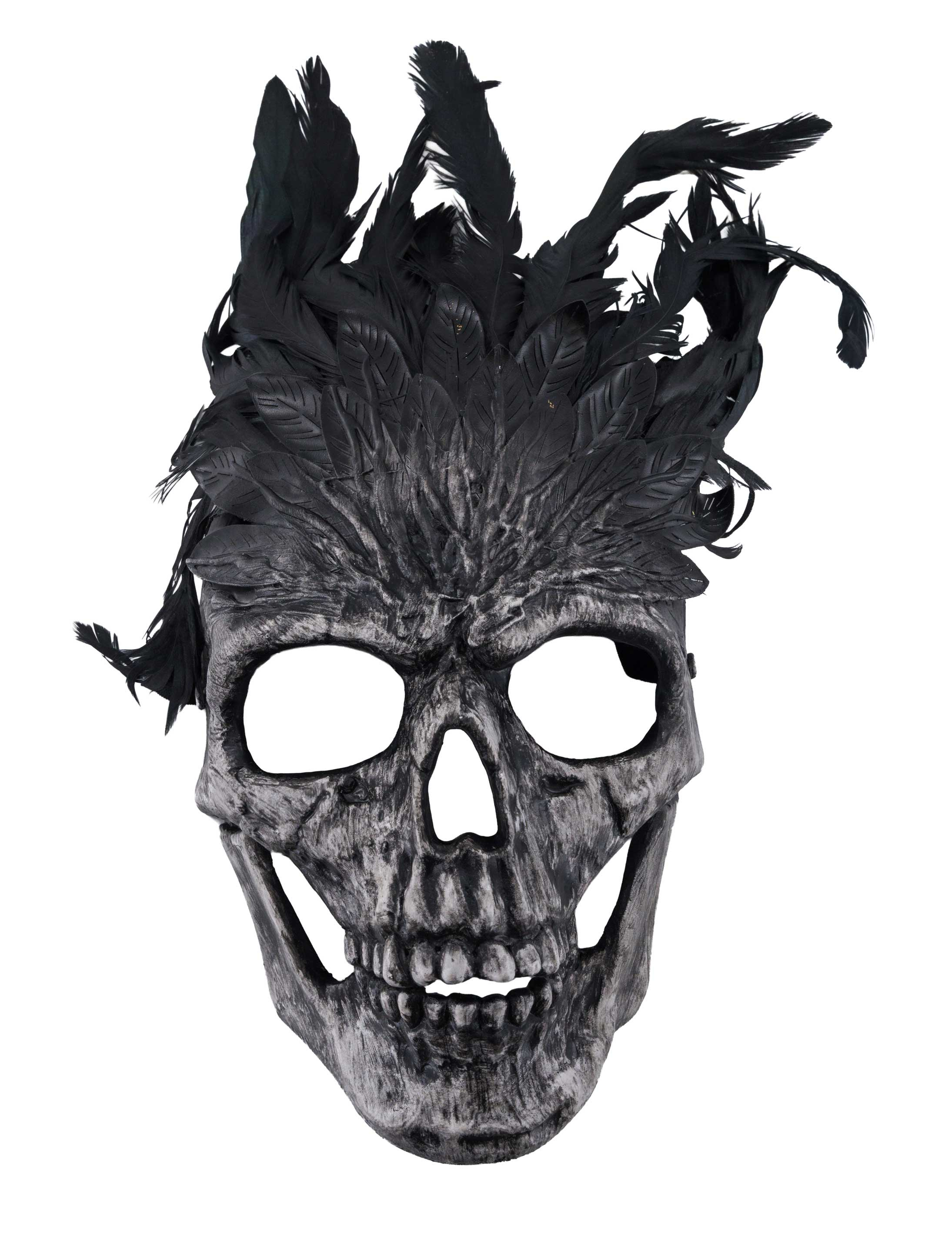 Maske Totenkopf mit Federn grau