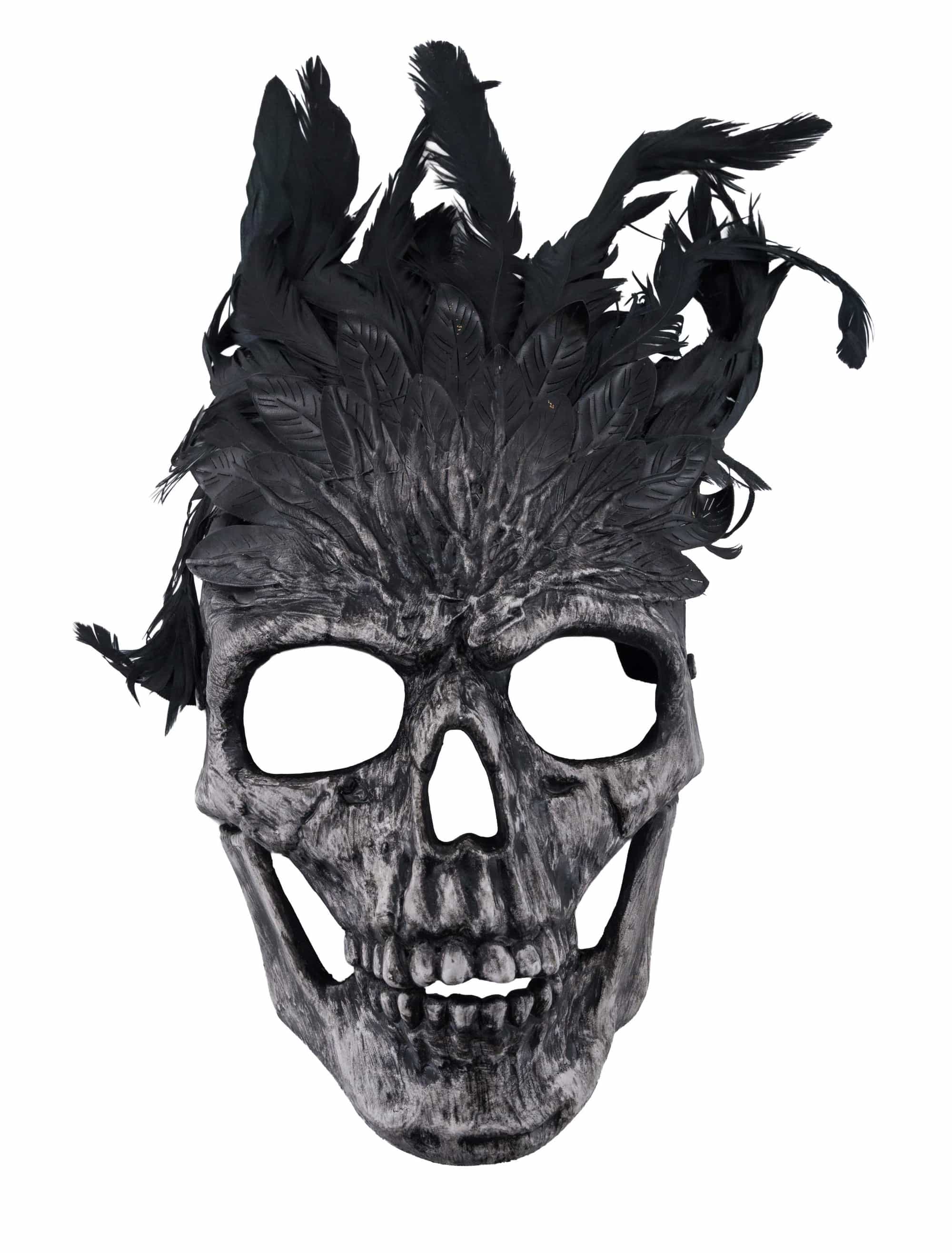 Maske Totenkopf mit Federn grau