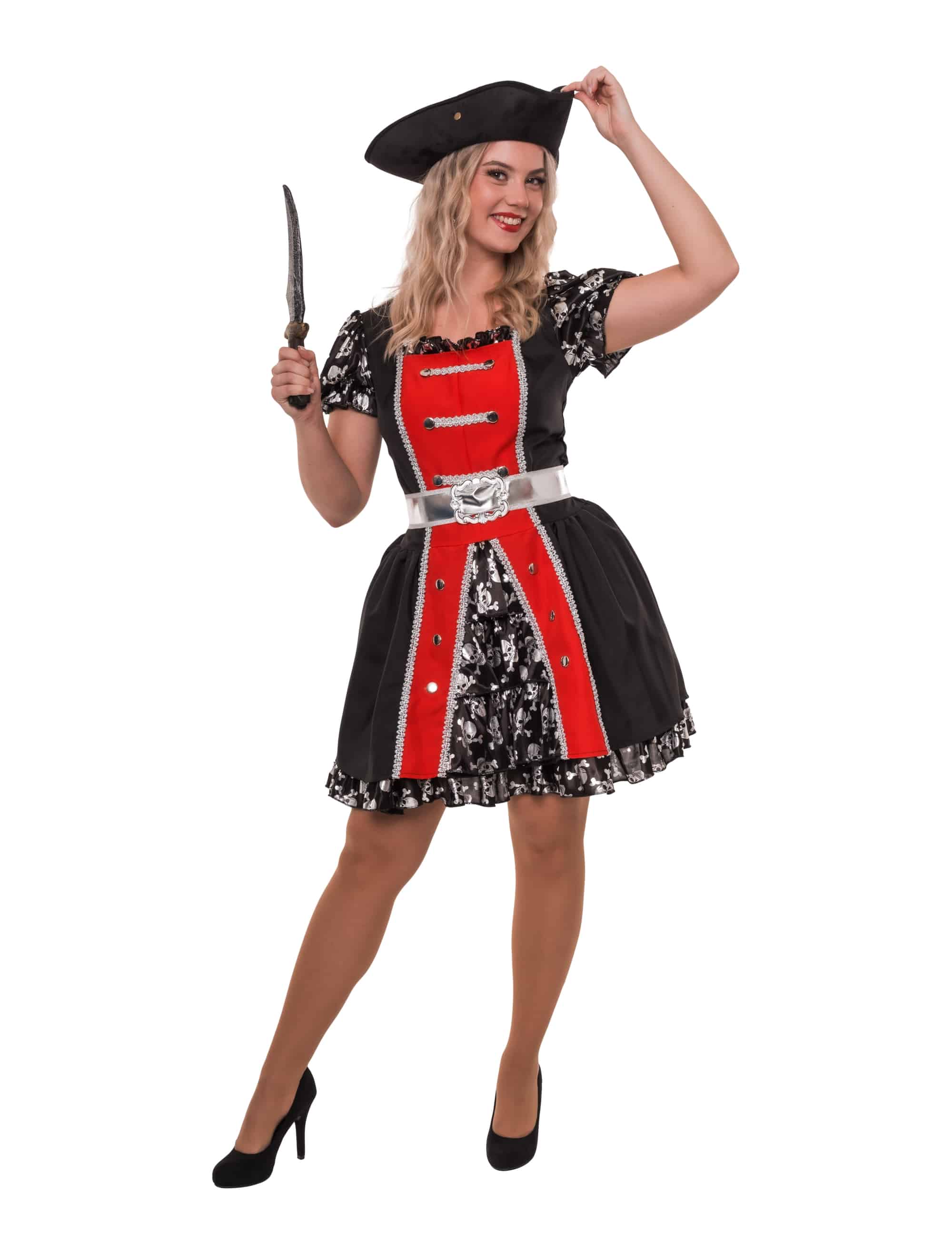 Kleid Piratin 2-tlg. schwarz/rot S/M