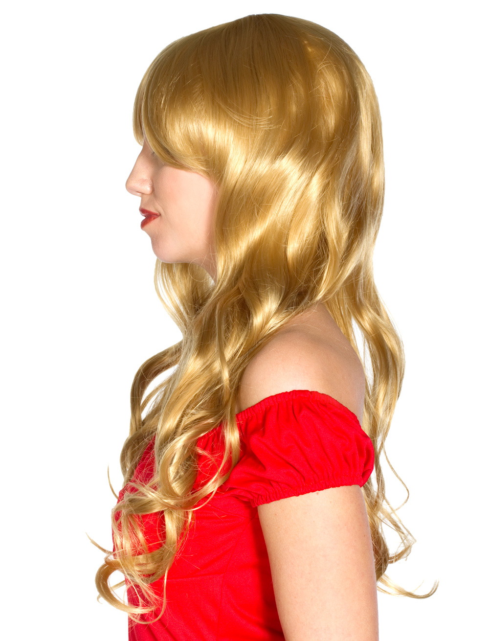 Perücke lang wellig mit Pony blond one size