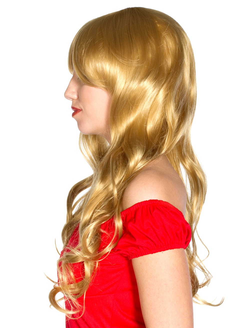 Perücke lang wellig mit Pony blond one size