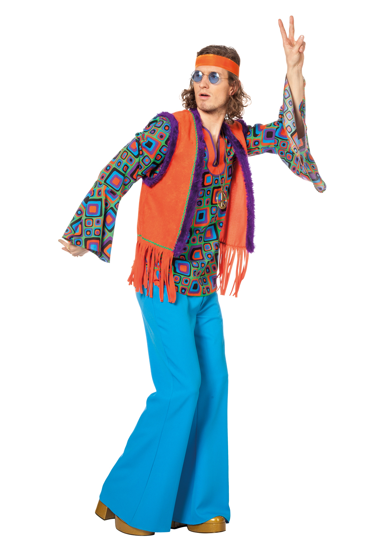 Hippie mit Weste 2-tlg. Herren bunt 56
