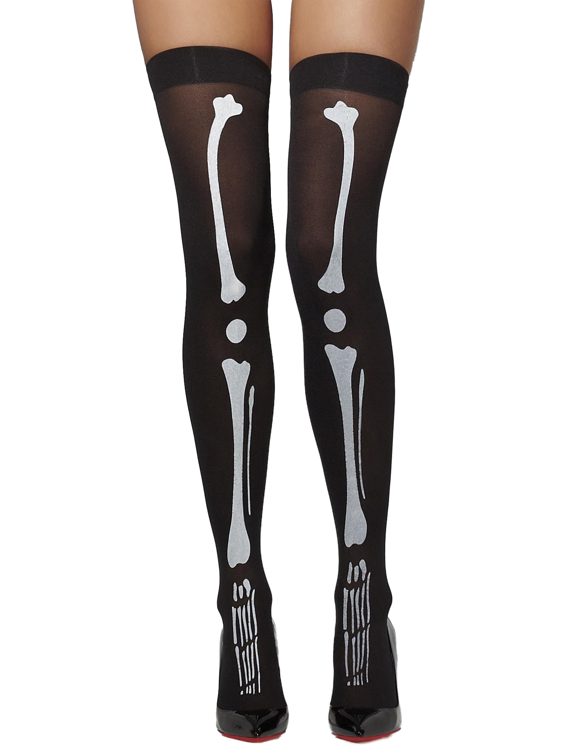 Overknees Skelett Damen schwarz/weiß one size
