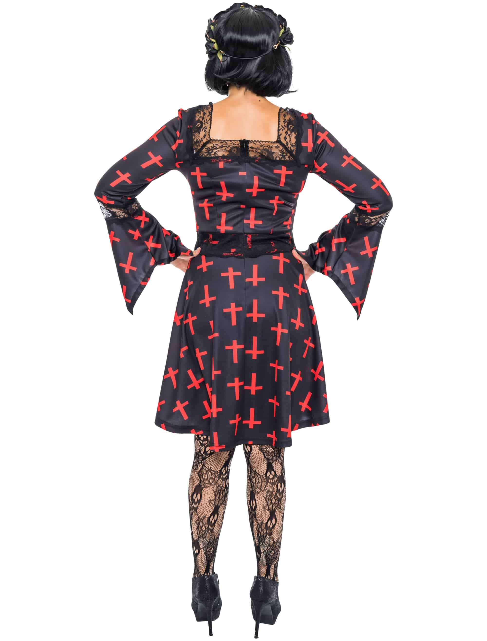 Kleid mit Kreuzen Damen schwarz/rot S