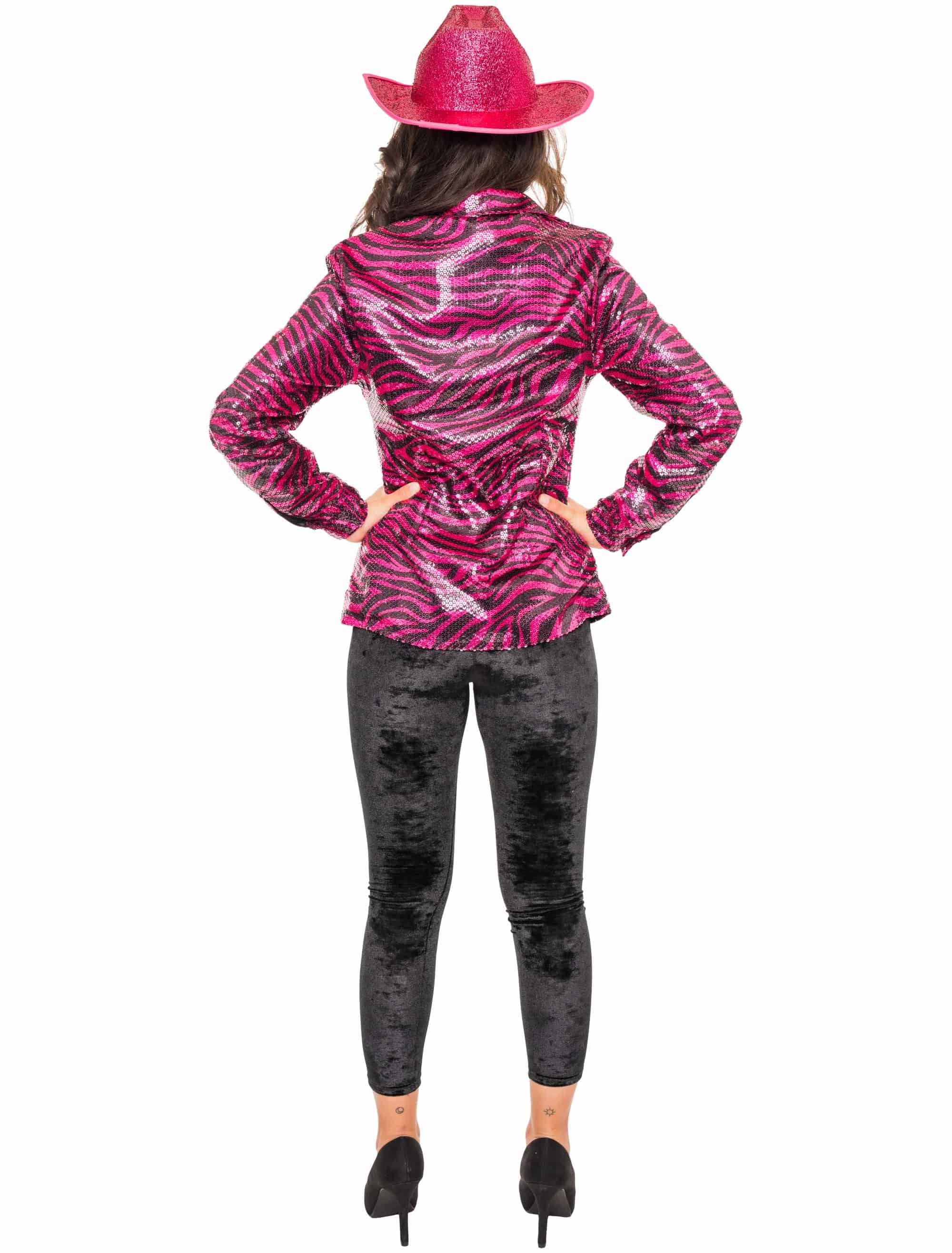 Bluse Pailletten Zebra Damen schwarz/pink L/XL
