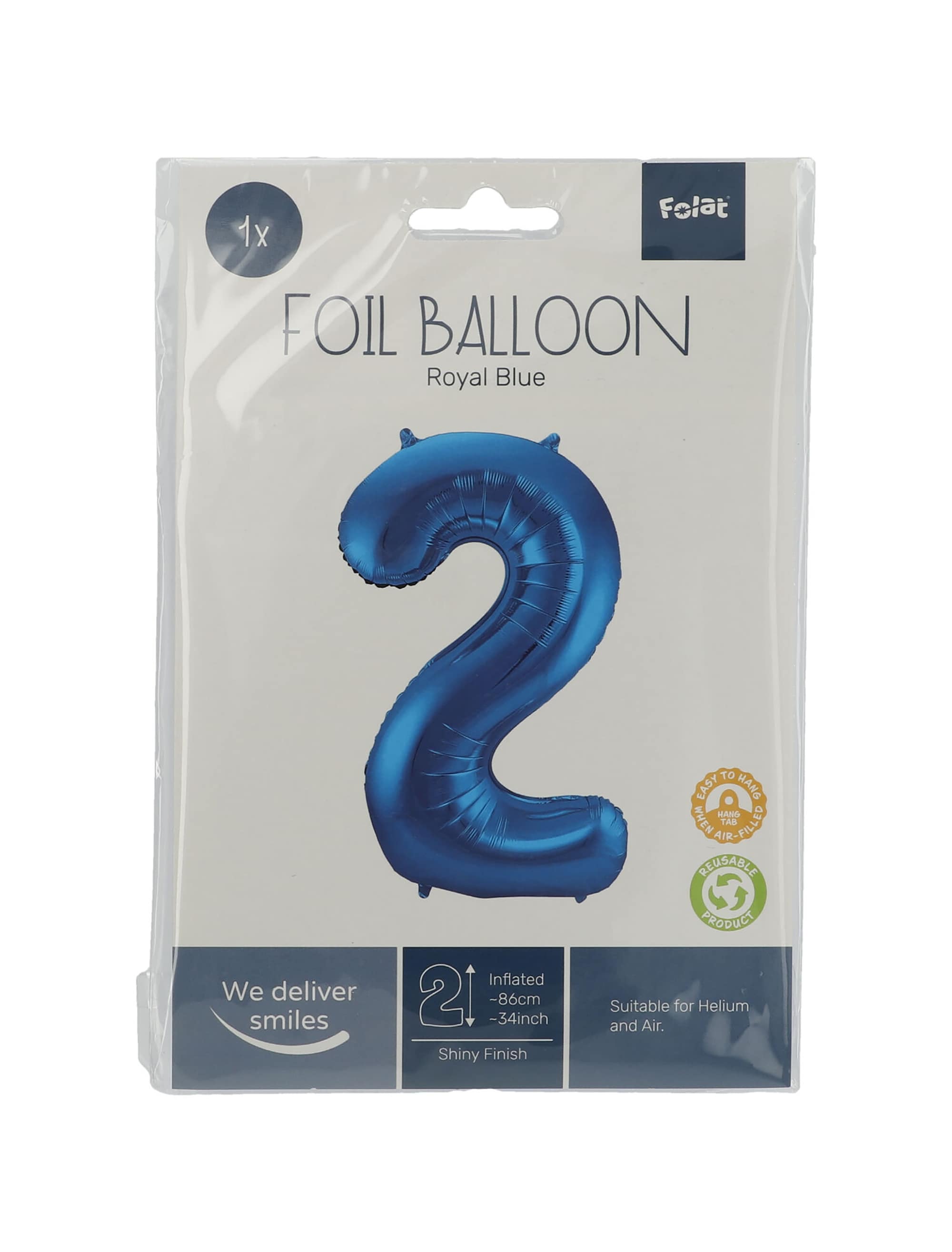 Folienballon Zahl 2 L blau