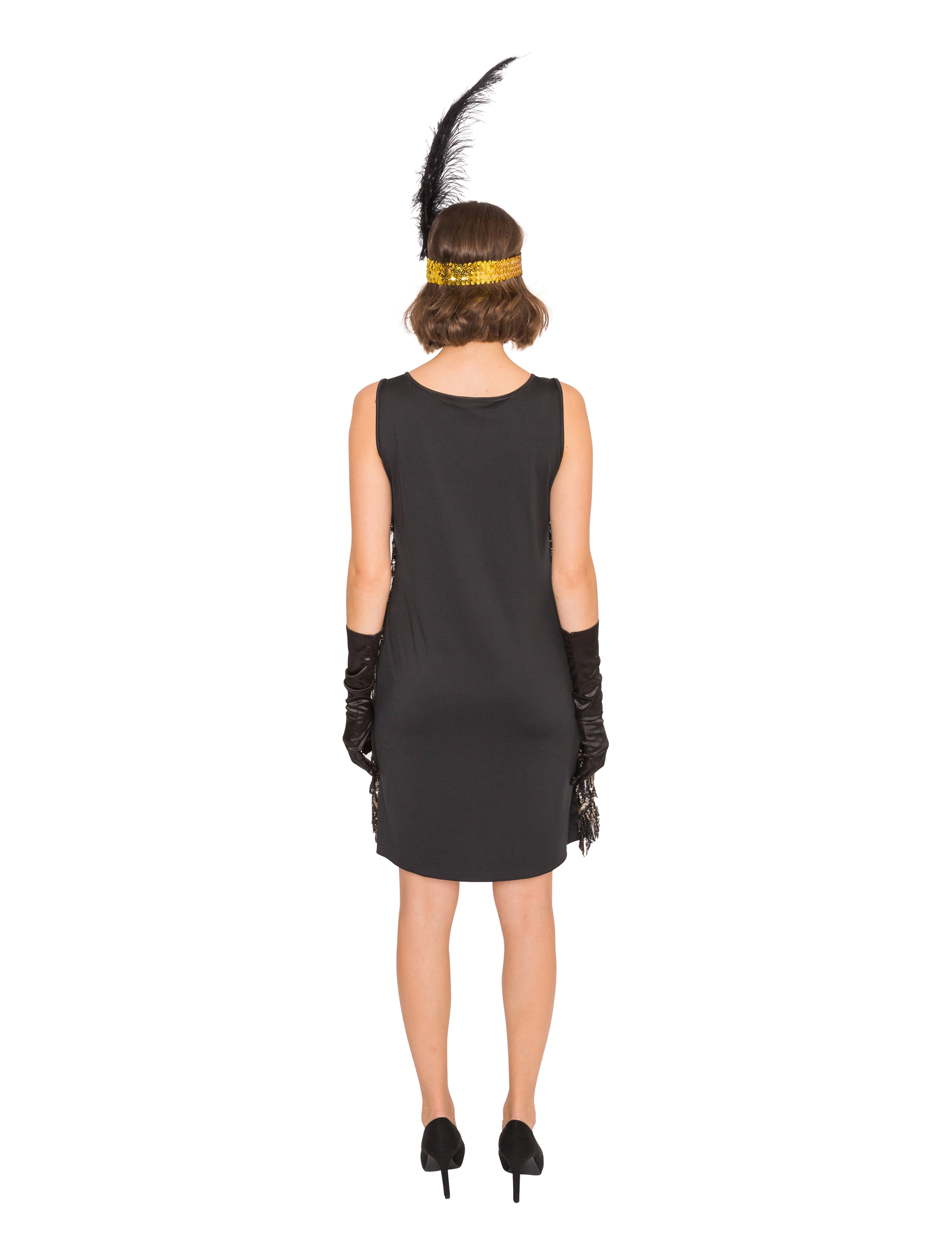 Kleid Charleston mit Fransen Damen schwarz/gold 40-42
