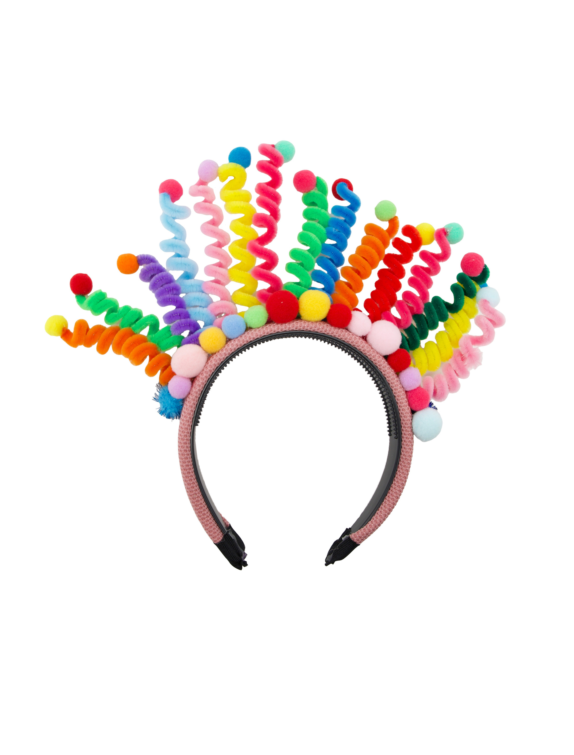 Haarreif mit Spiralen und Pompoms bunt