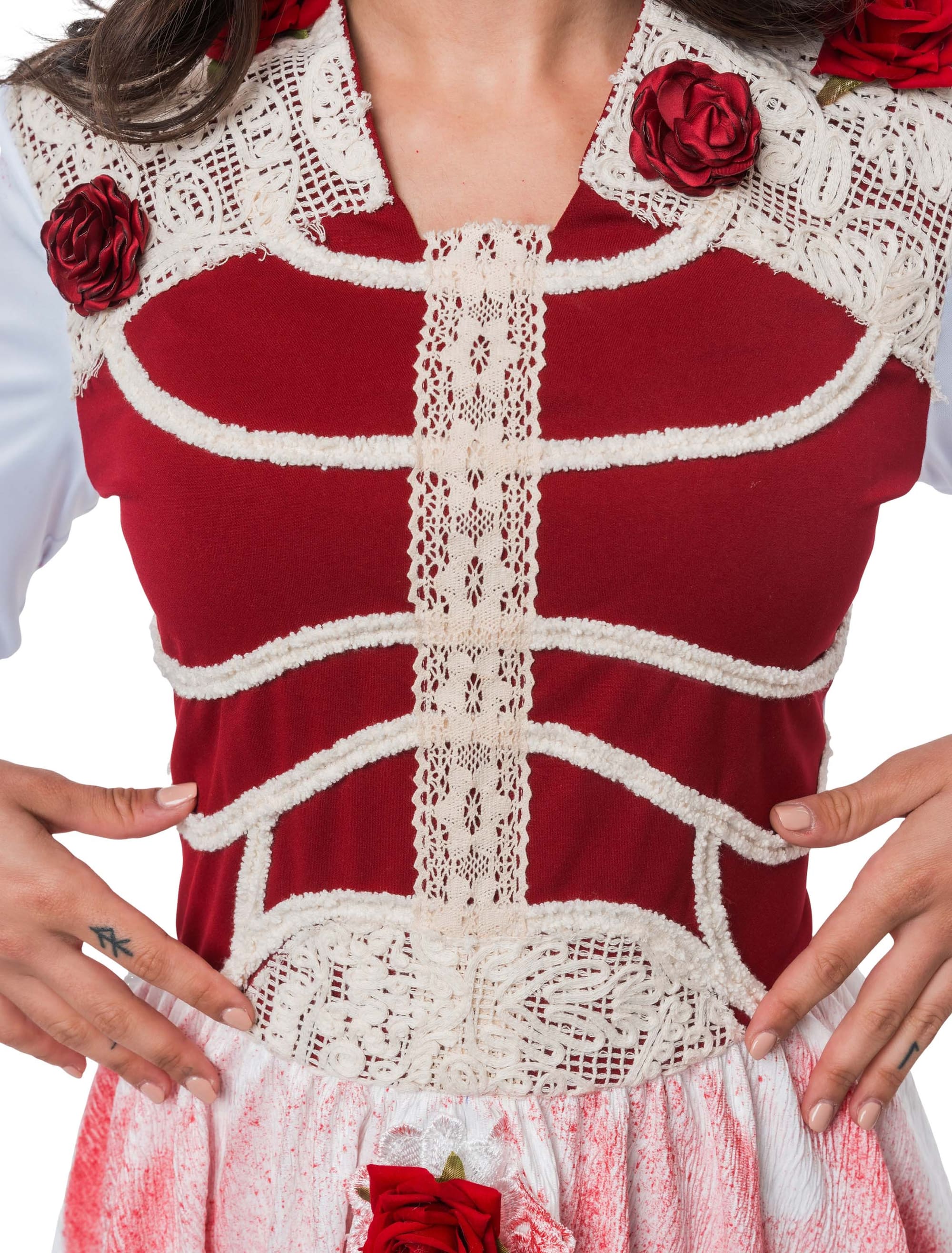 Kleid Knochen mit Rosen Damen rot/weiß S/M