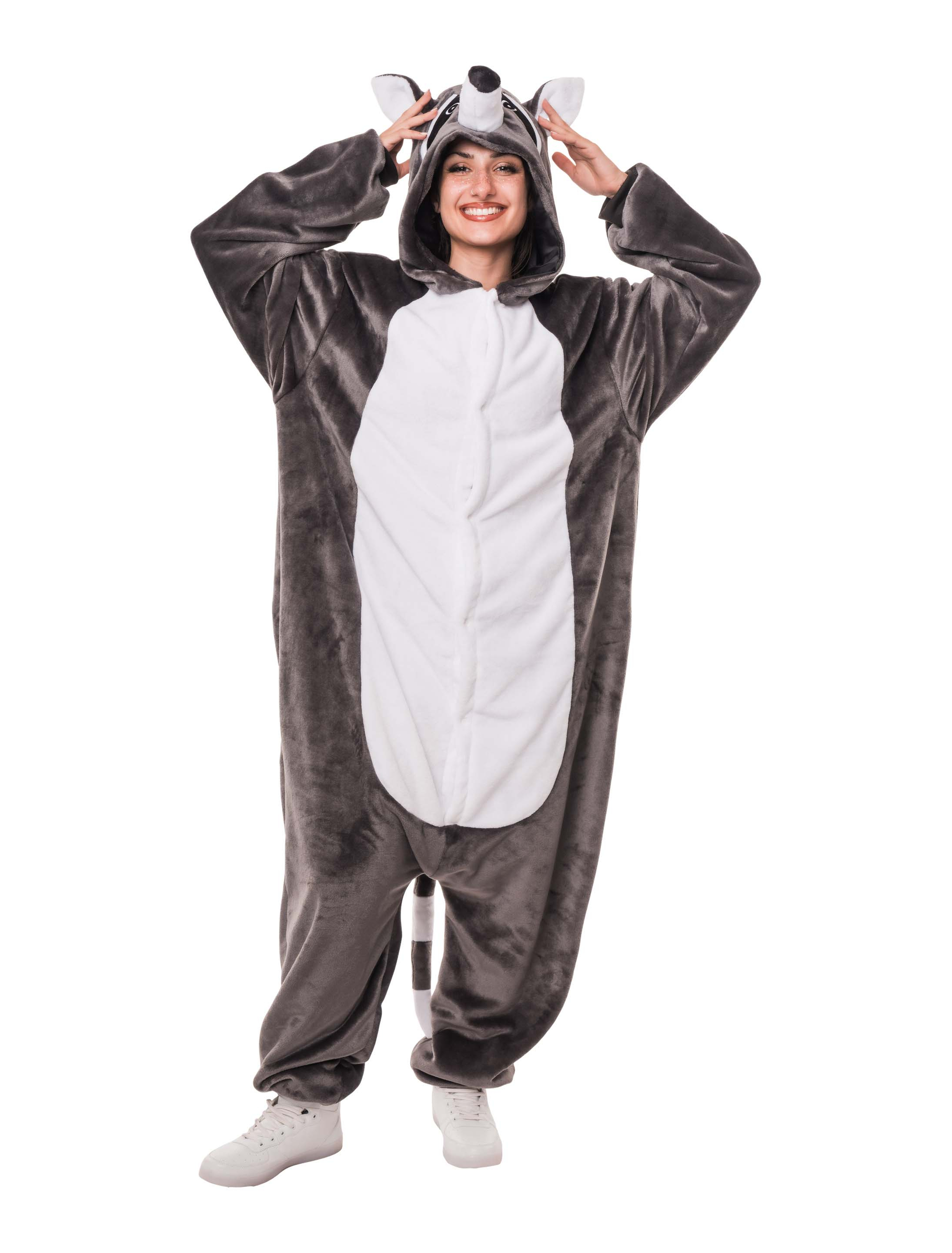 Overall Plüsch Waschbär Damen schwarz/weiß 34/36