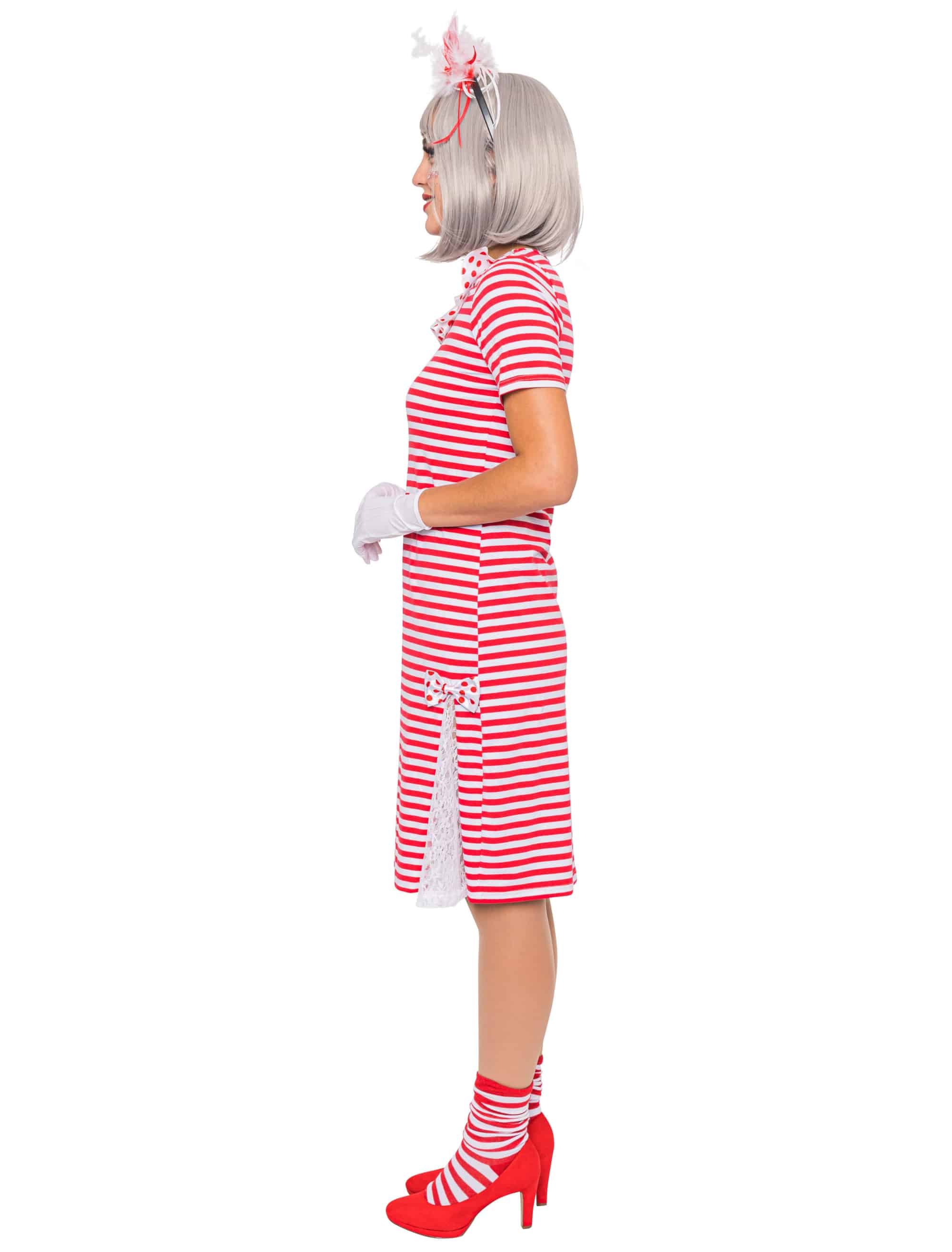 Ringelkleid mit Spitze Damen rot/weiß L