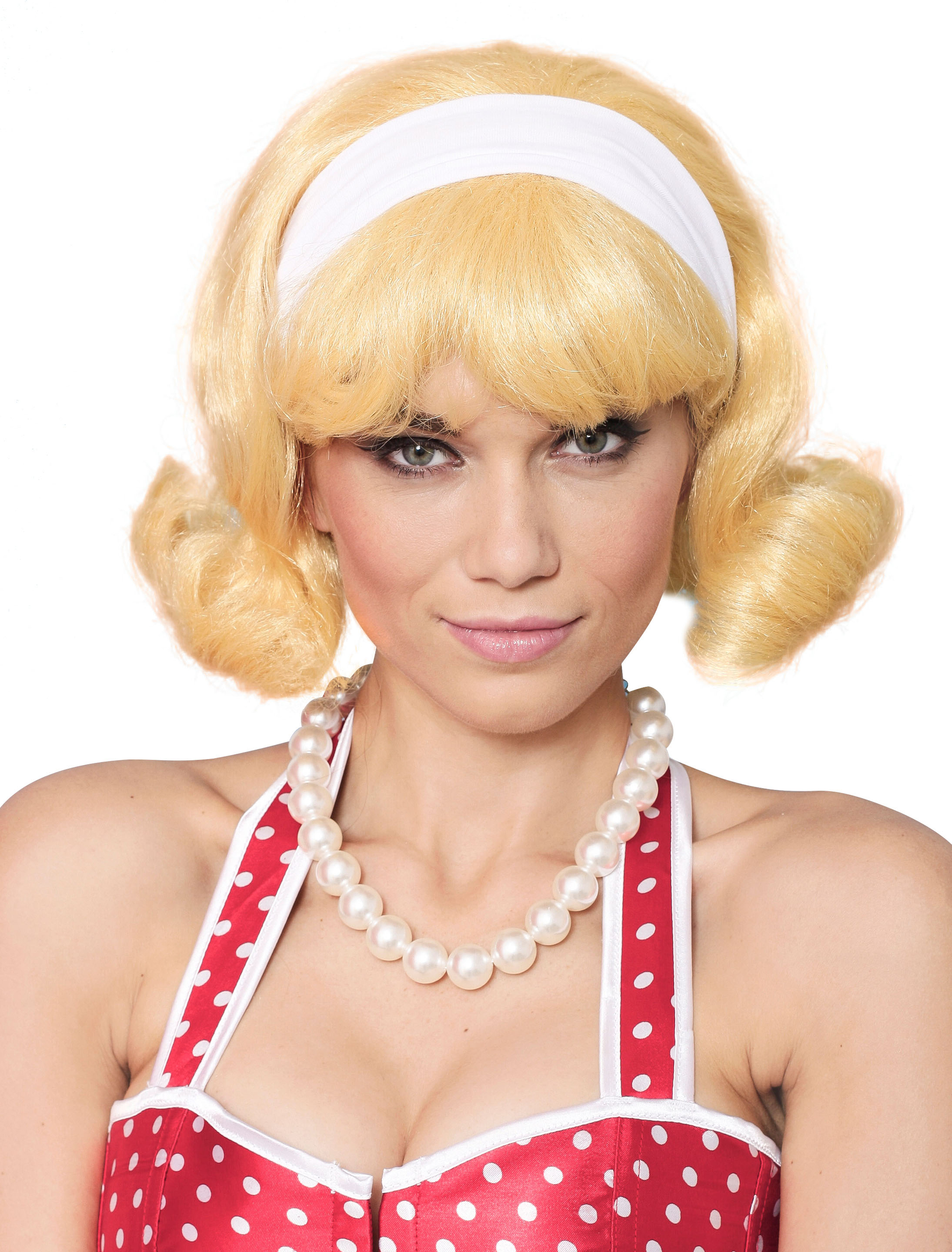 Perücke 50er mit weißem Haarband blond one size