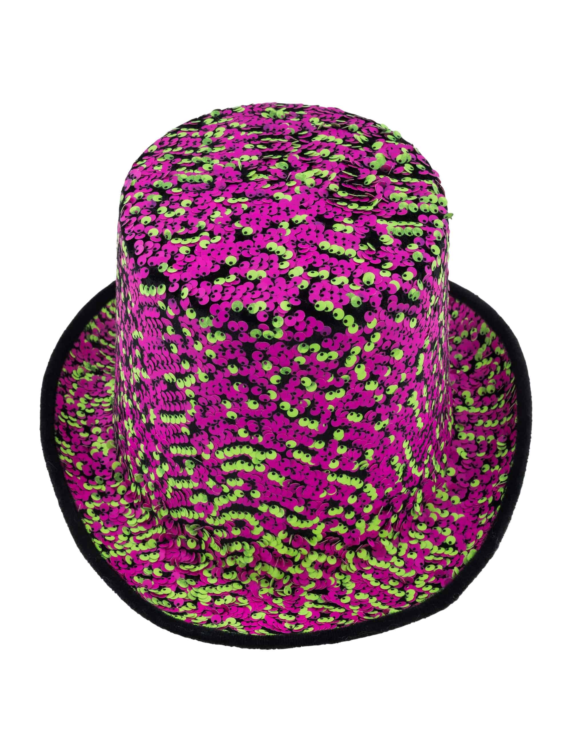 Zylinder Pailletten pink/grün one size