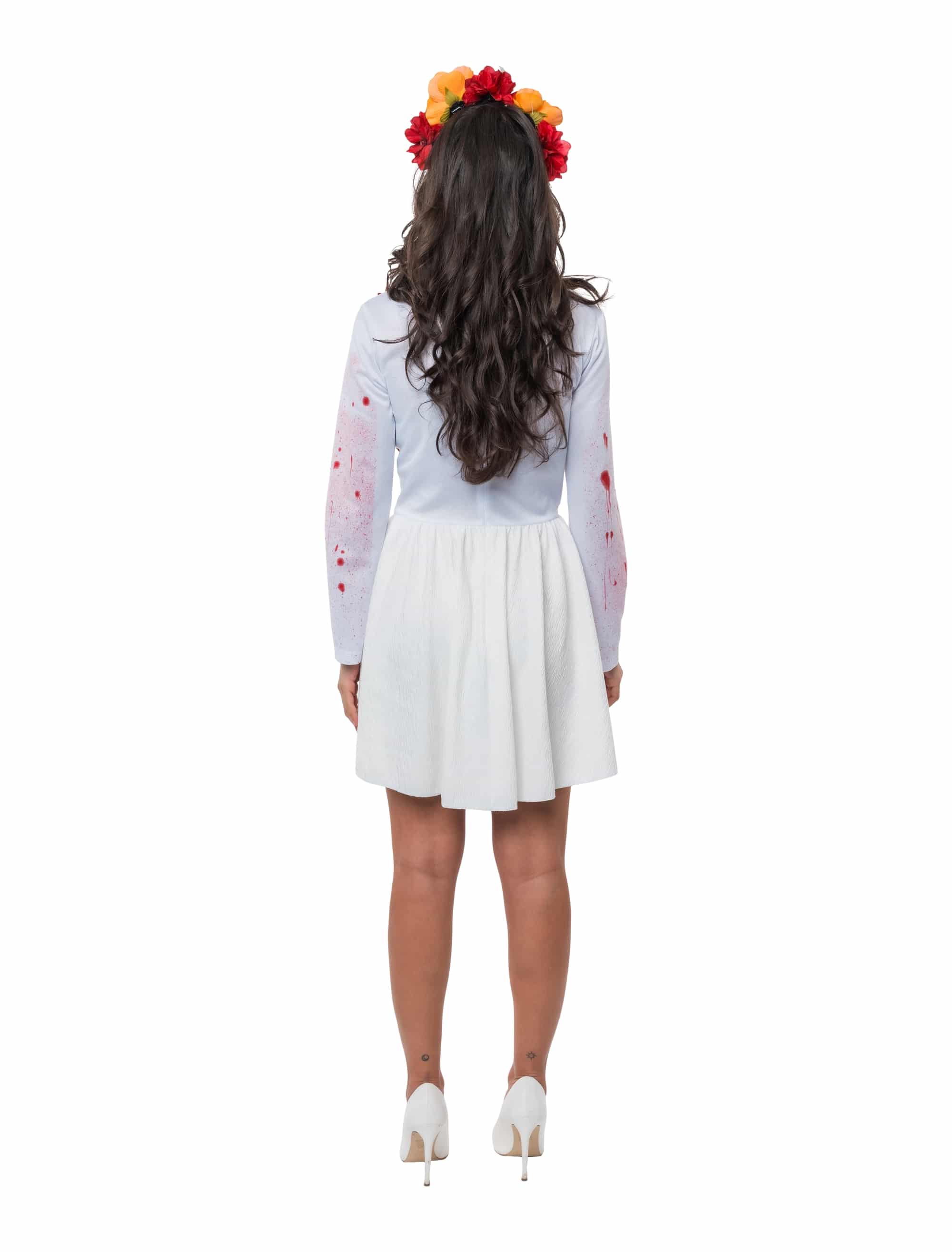Kleid Knochen mit Rosen Damen rot/weiß S/M