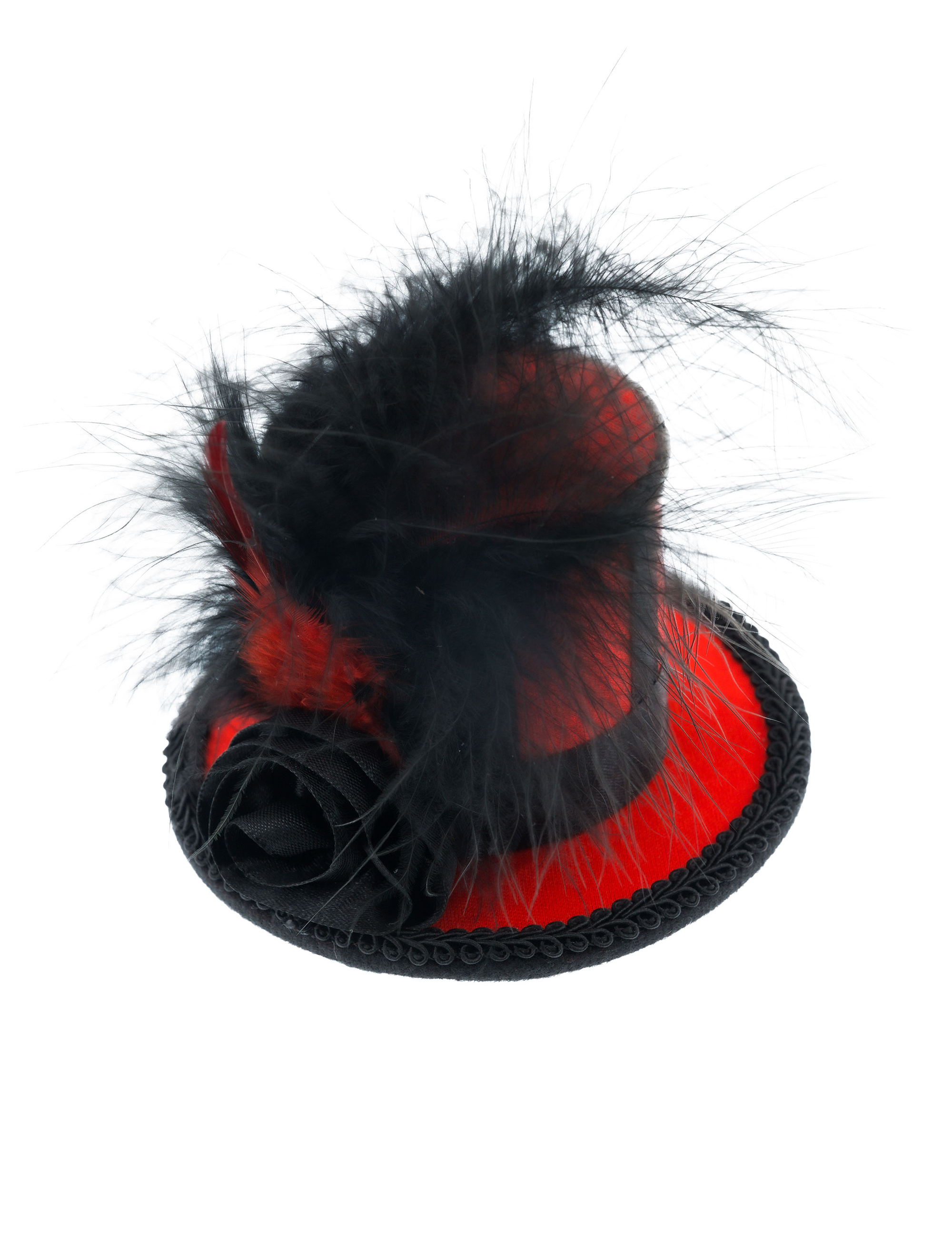 Minihut Federn mit Haarclips schwarz/rot