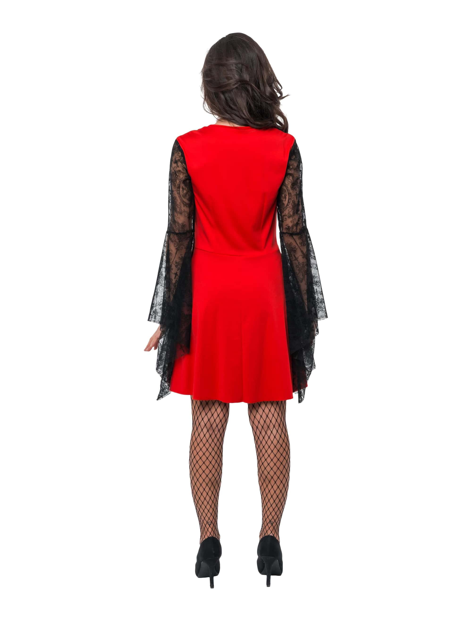 Kleid Vampir mit Trompetenärmeln und Spitze Damen rot/schwarz S/M