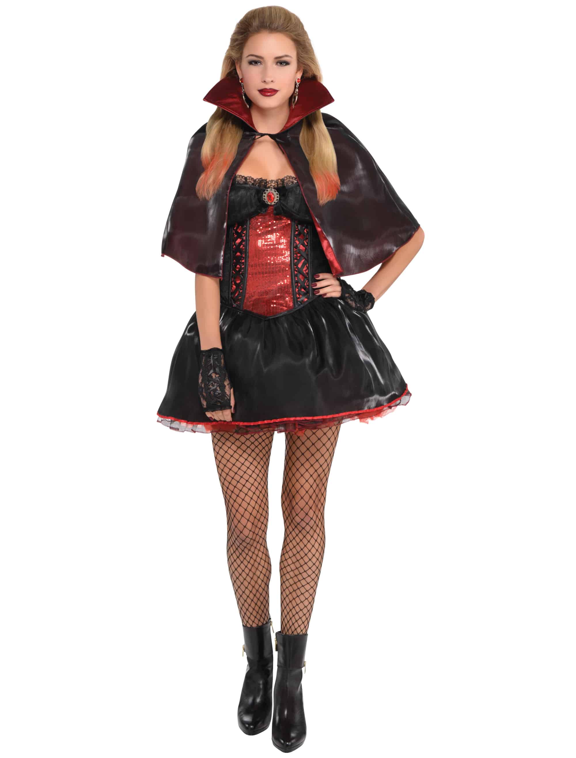 Vampir Damen schwarz/rot 3-tlg. schwarz/rot S