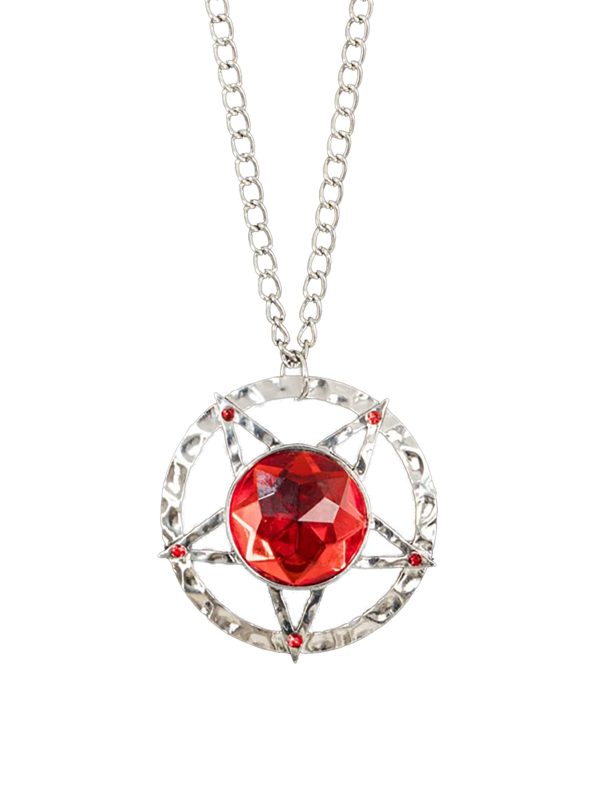 Halskette Pentagramm rot/silber