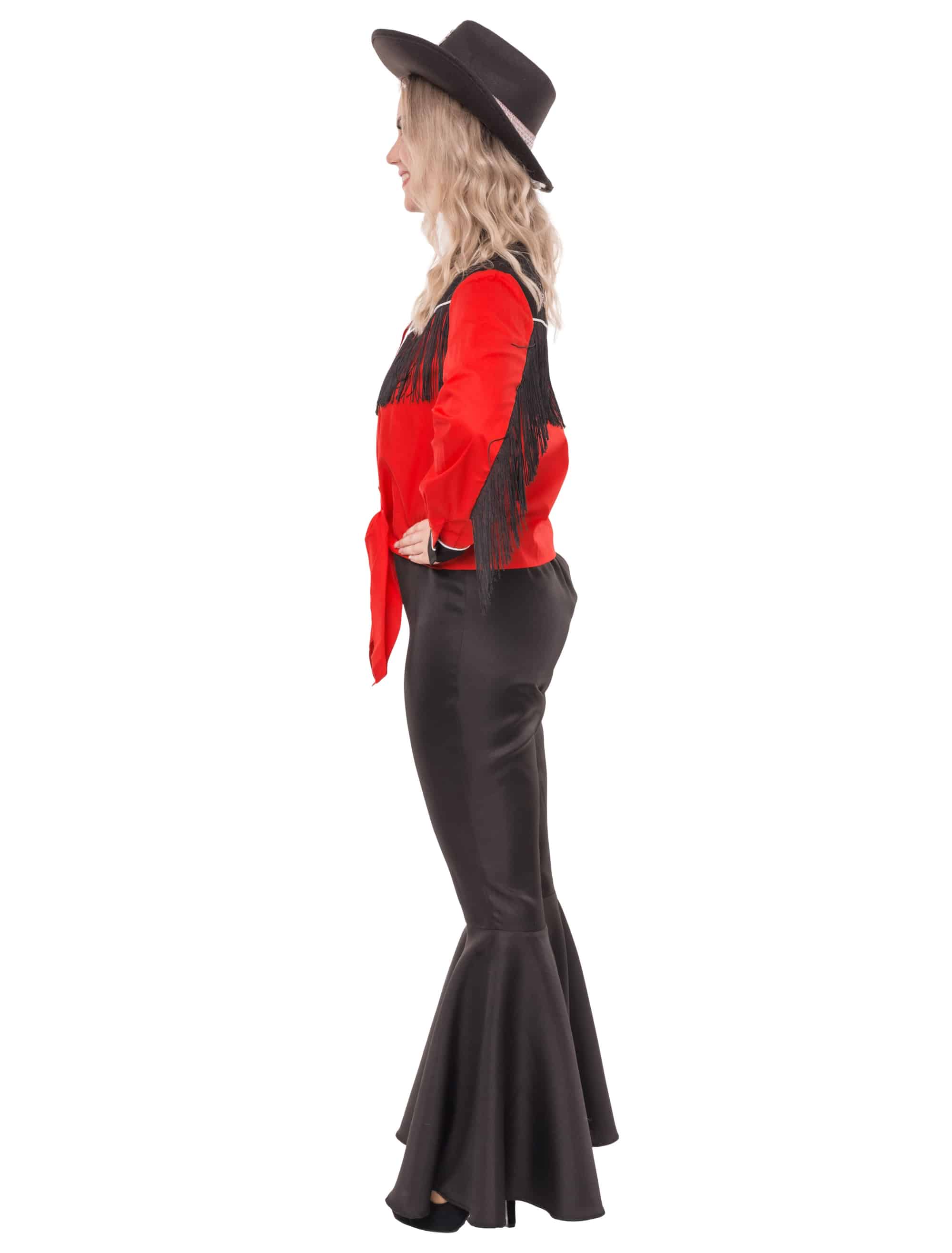 Bluse Cowgirl mit Fransen Damen rot/schwarz S/M