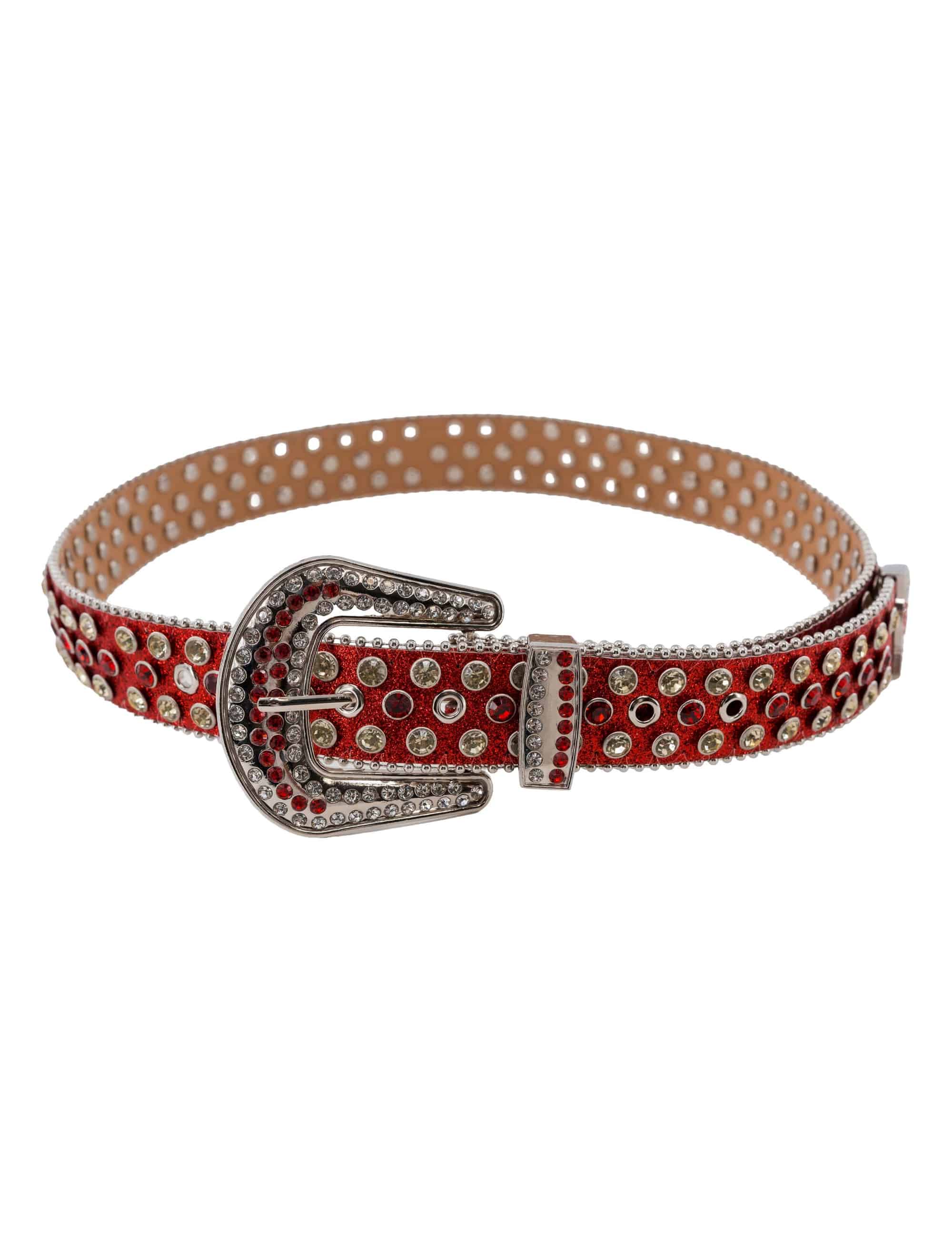 Gürtel mit Strasssteinen 110cm rot/weiß one size