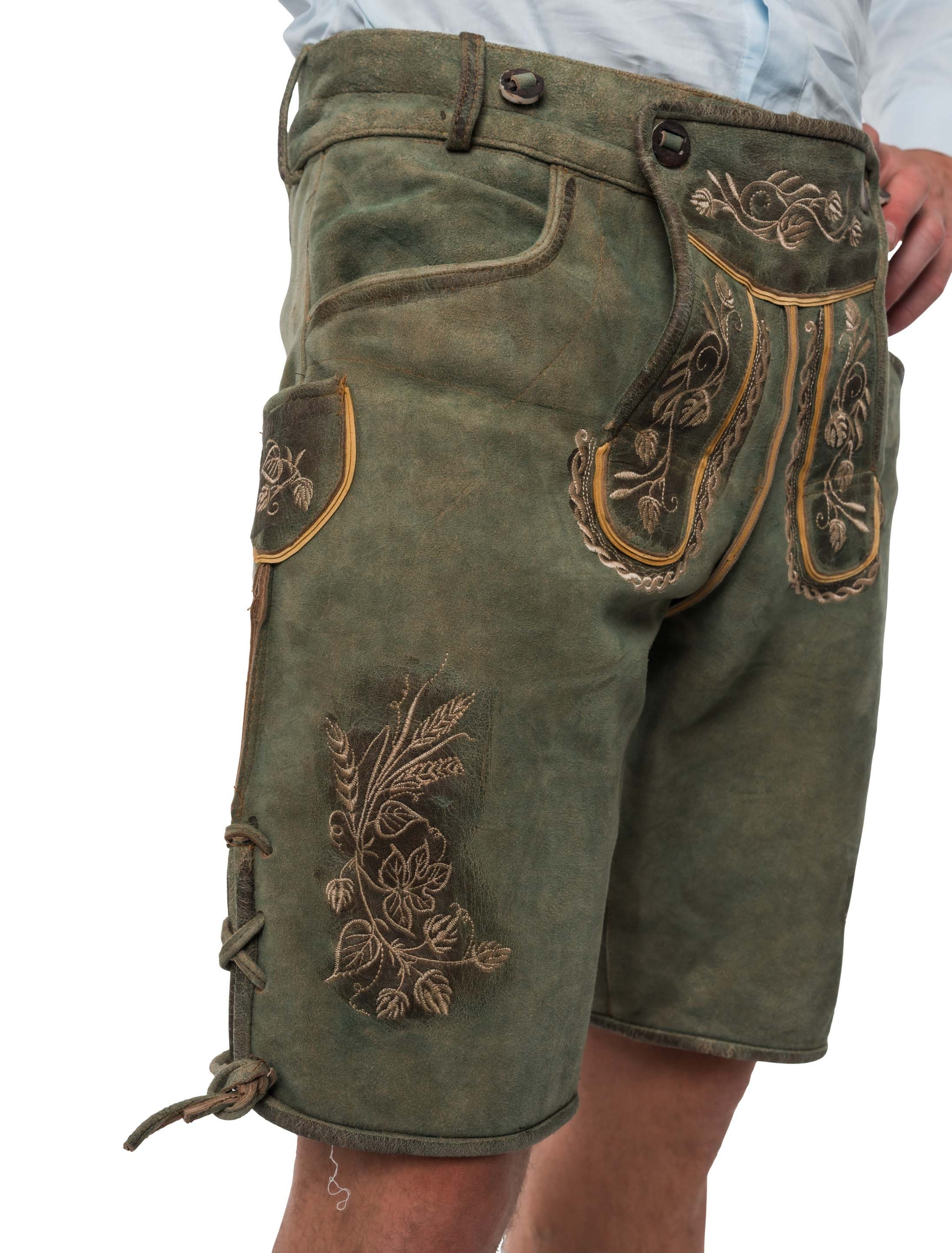 Lederhose kurz mit Blumen Herren grün S