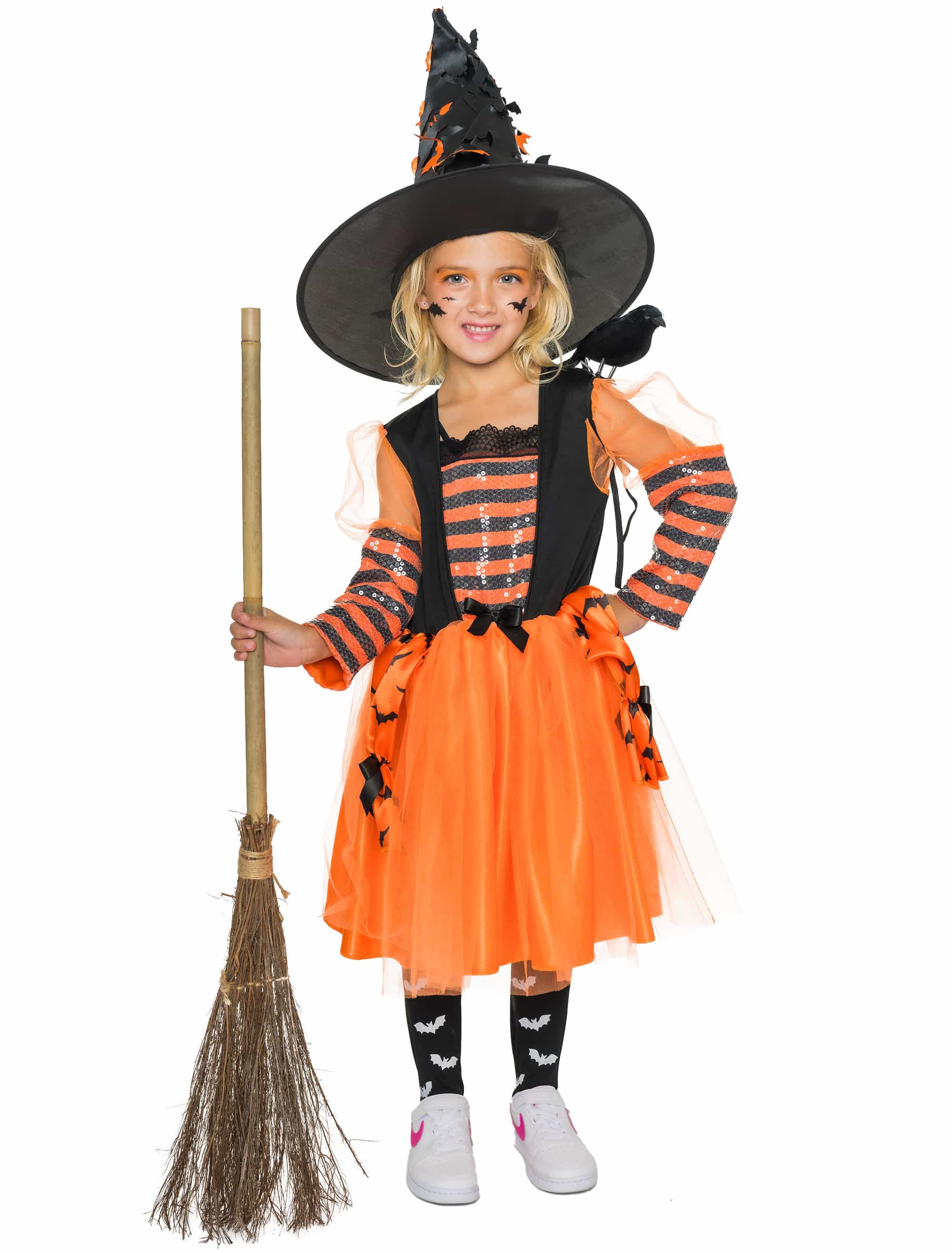 Kleid Hexe Kinder schwarz/orange 140