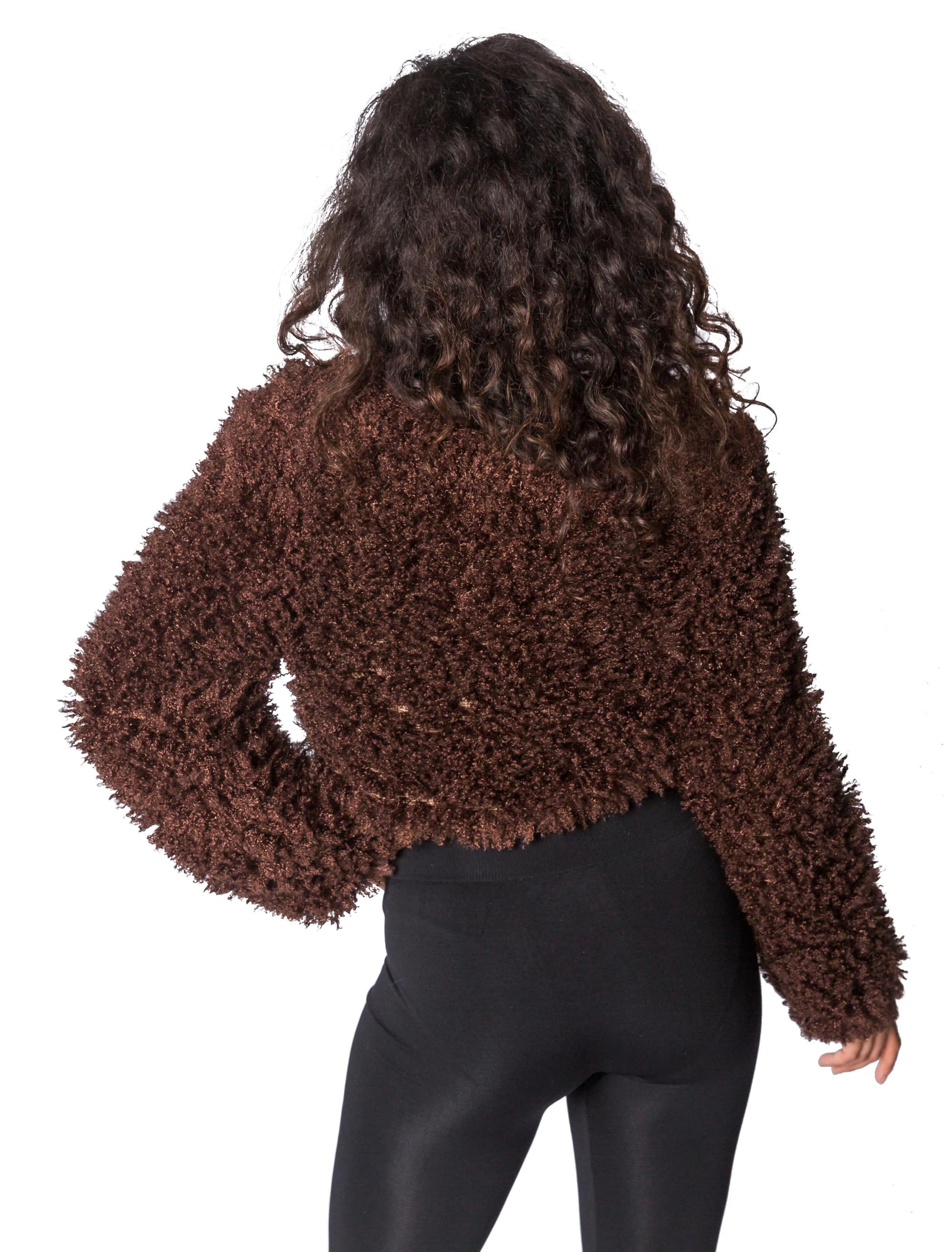 Jacke kurz flauschig Damen braun XL/2XL