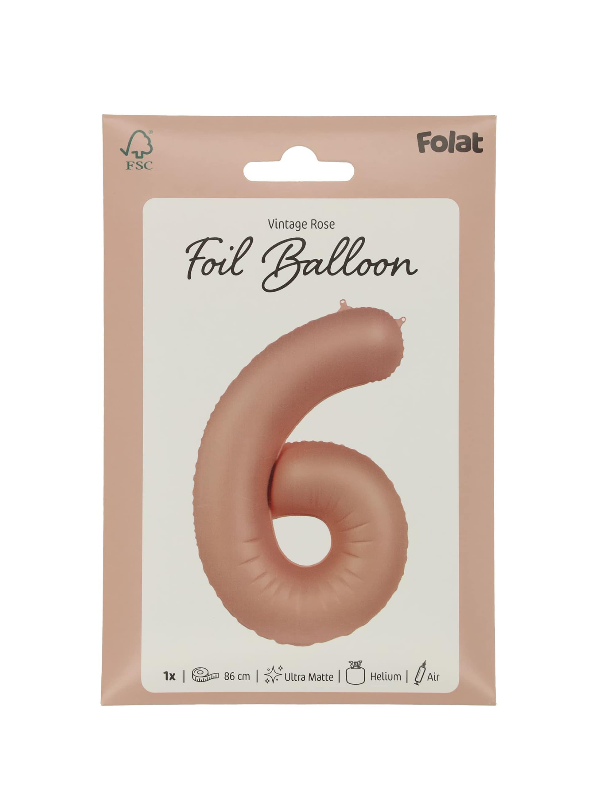 Folienballon Zahl 6 L matt rosa