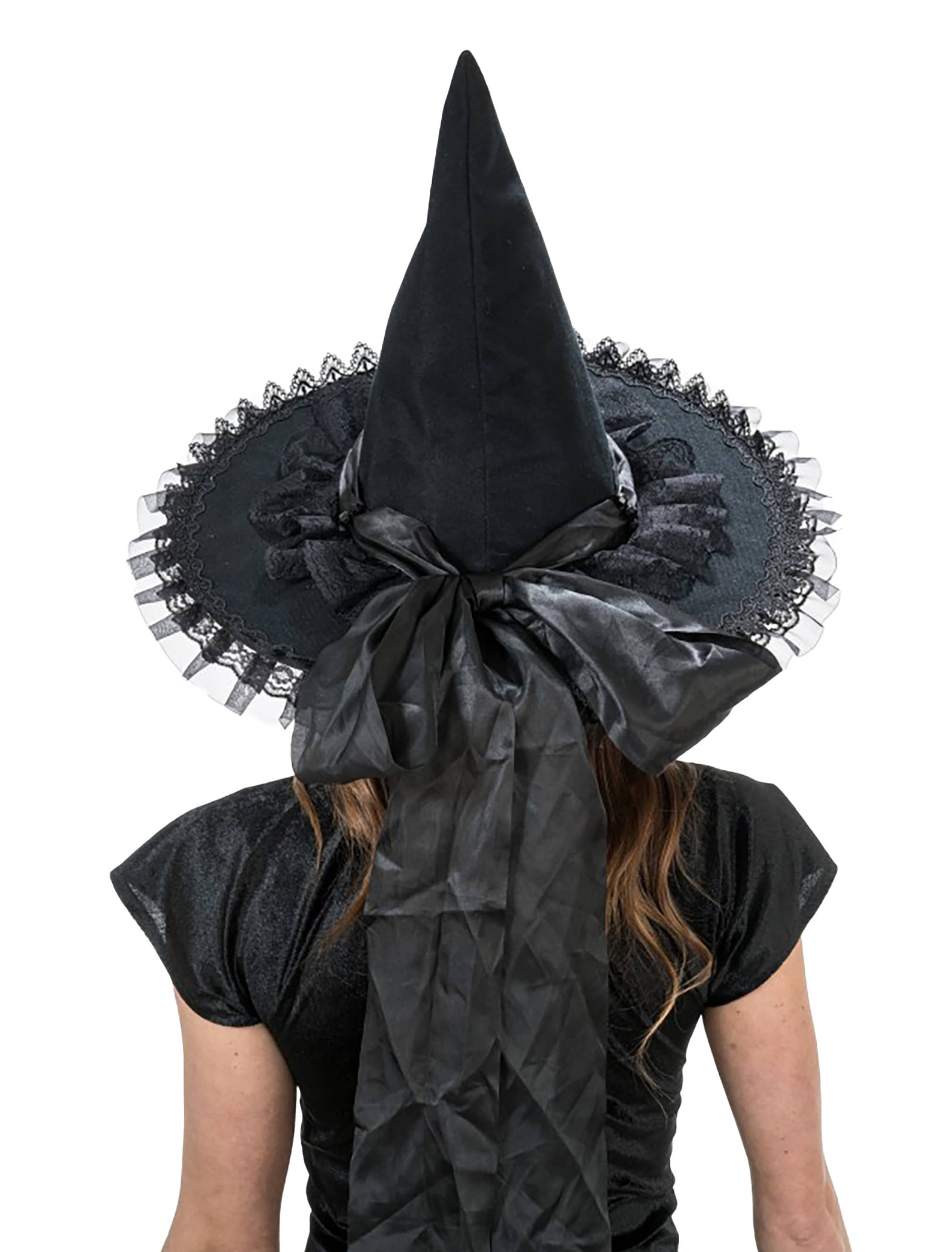 Hexenhut mit Spitze und Schleife schwarz one size
