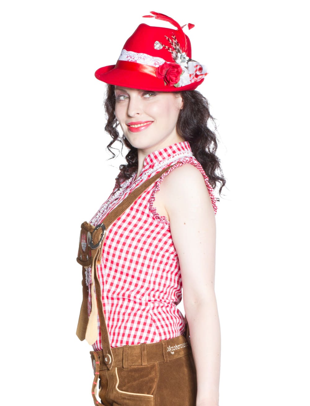 Trachtenbluse ärmellos Damen rot/weiß XL