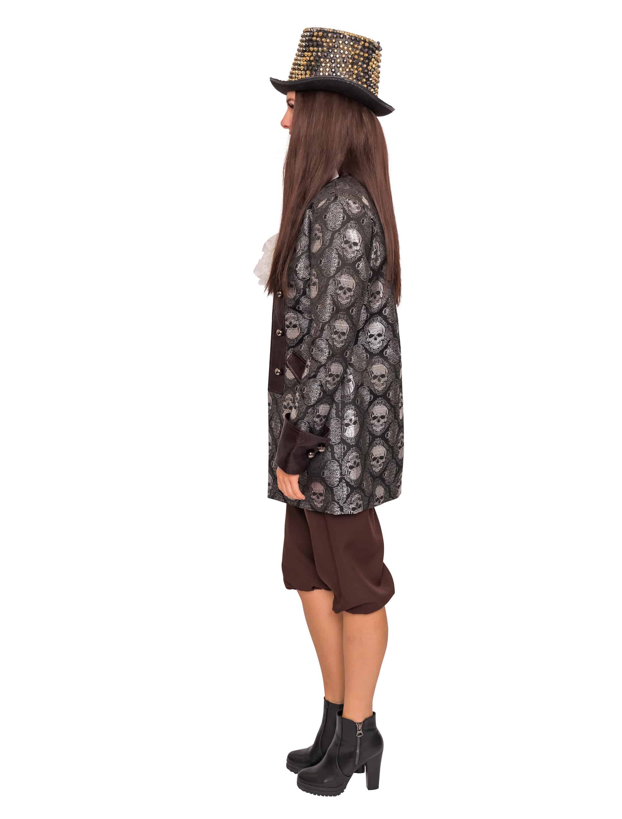 Jacke mit Totenköpfen Damen schwarz/silber M