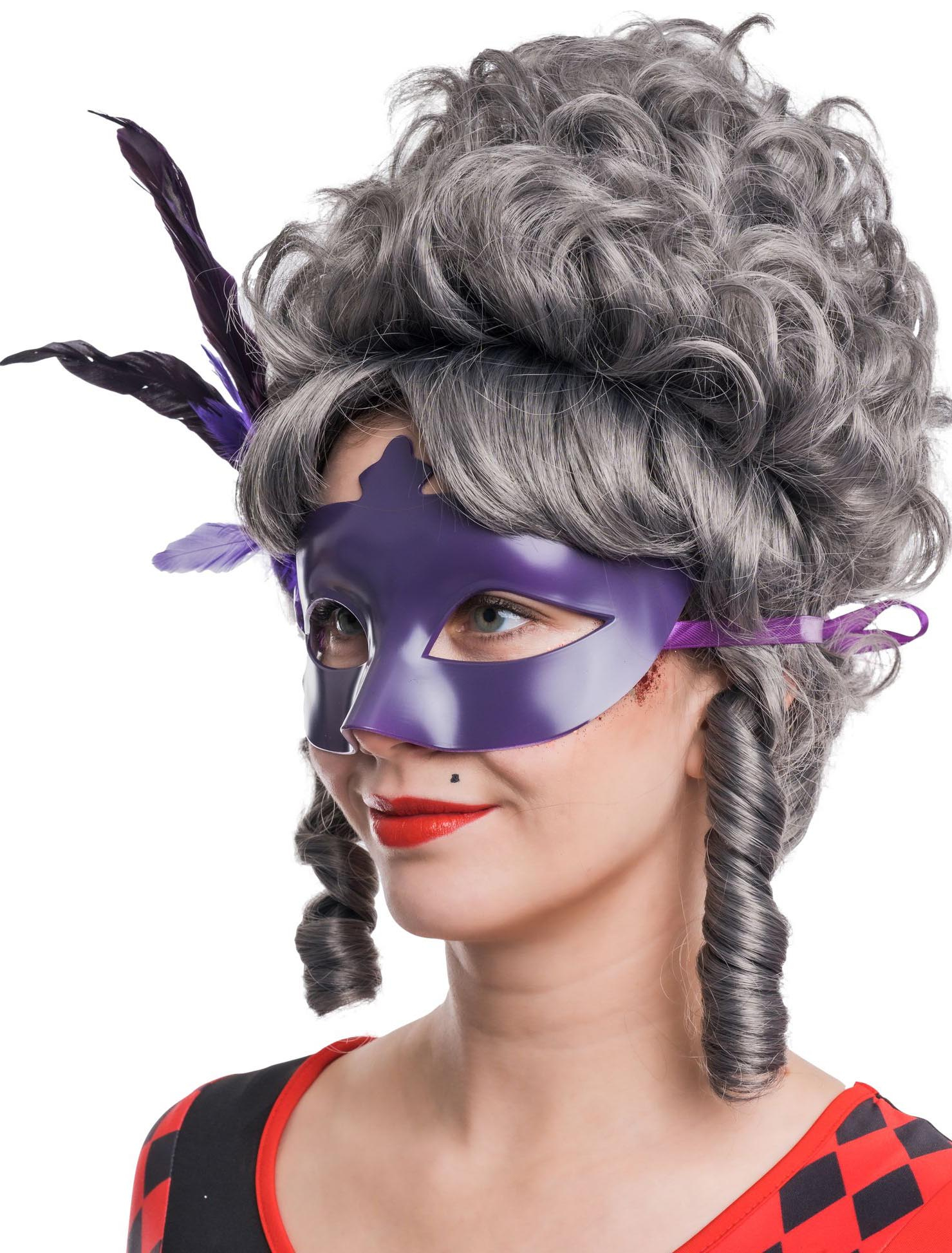 Augenmaske mit Federn Metallic lila