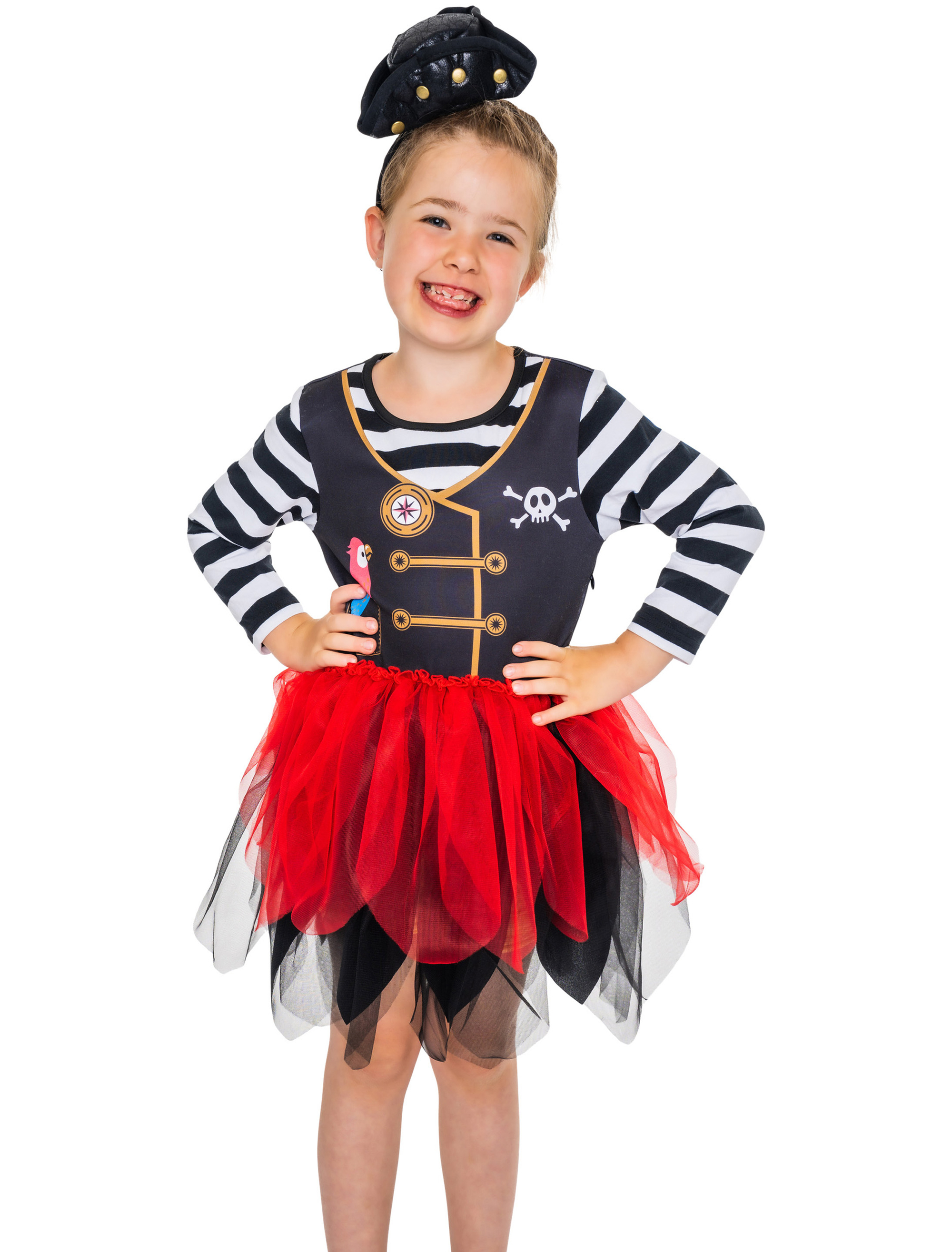 Kleid Piratin mit Tüll schwarz/weiß/rot 116-128