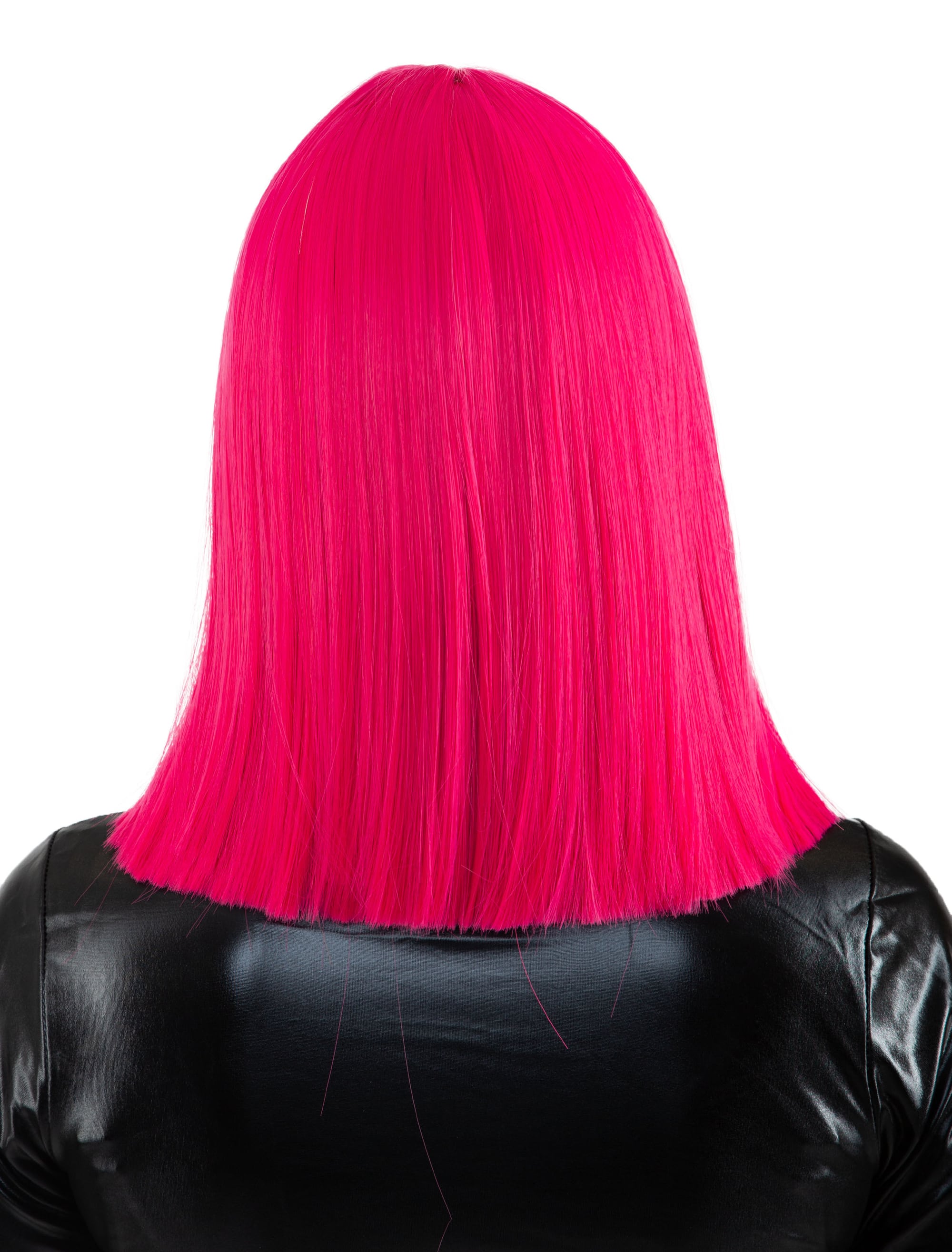 Perücke Langhaar glatt mit Pony pink