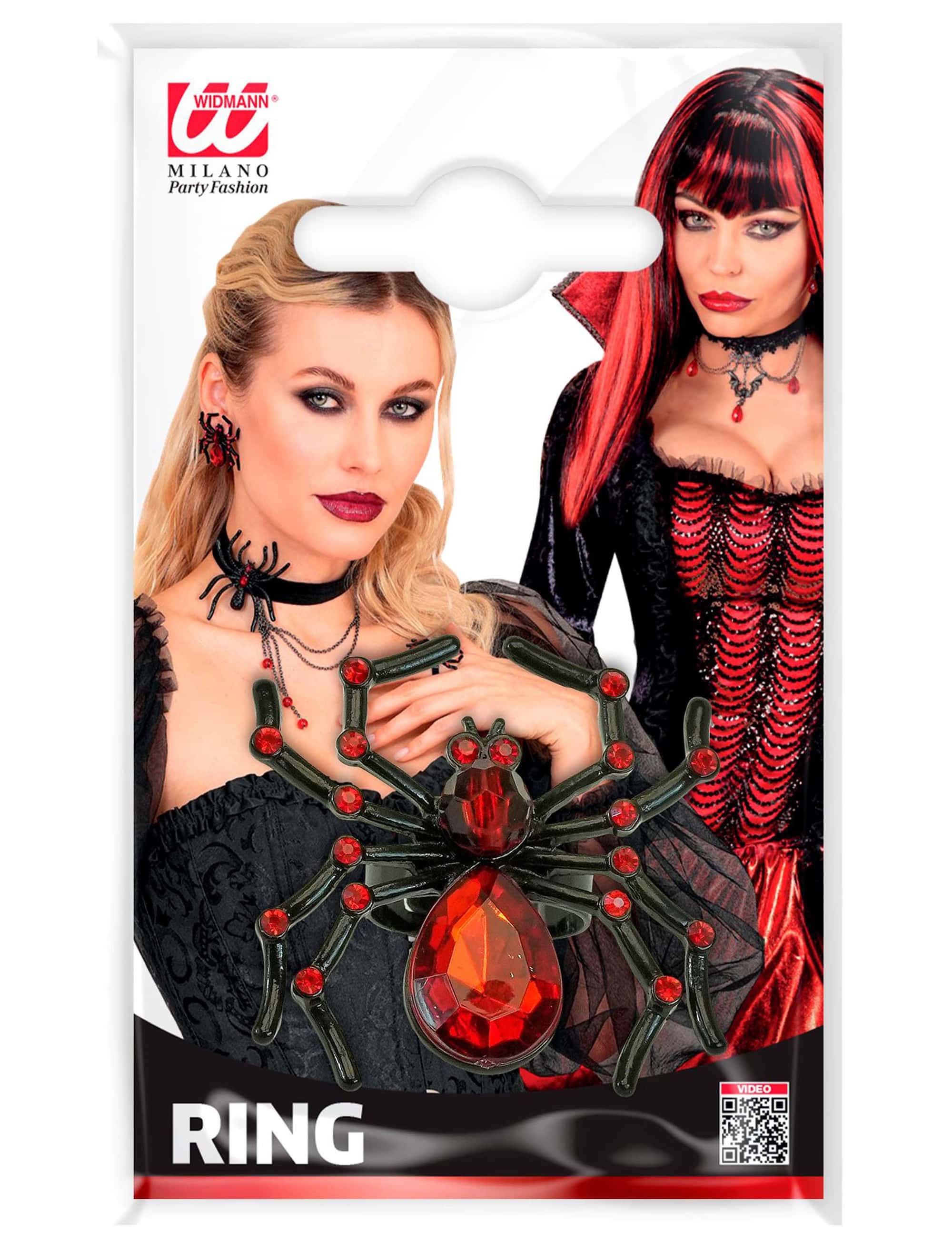 Ring Spinne mit Strass schwarz/rot