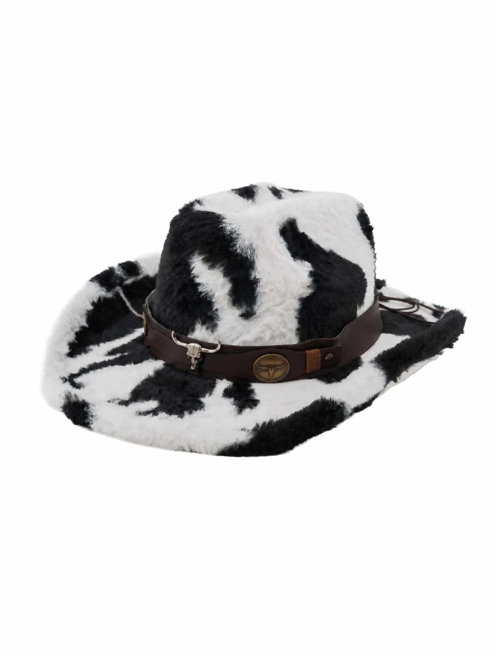 Cowboyhut Plüsch Longhorn Kuh schwarz/weiß one size