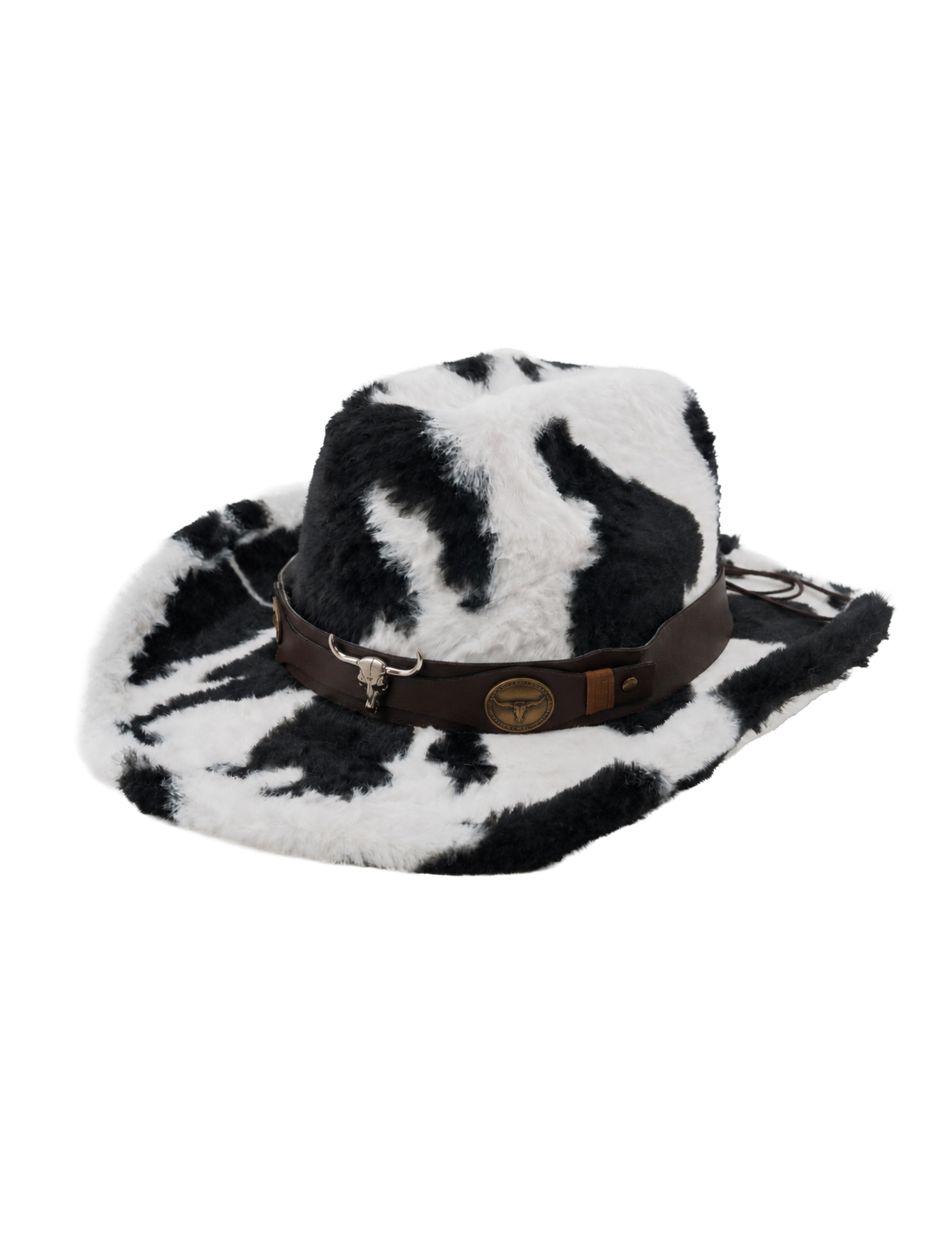 Cowboyhut Plüsch Longhorn Kuh schwarz/weiß one size