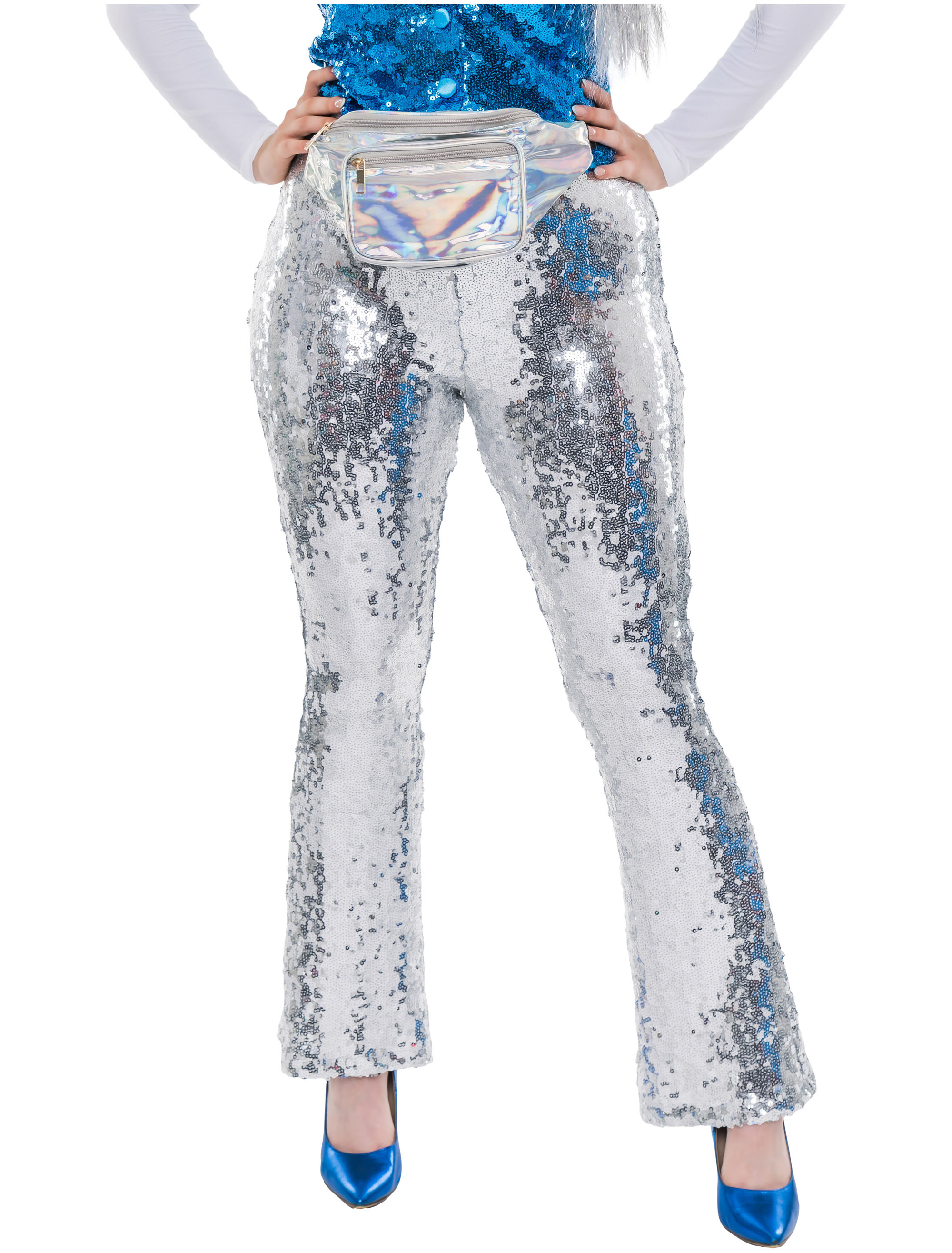 Schlaghose Pailletten Damen silber S-M