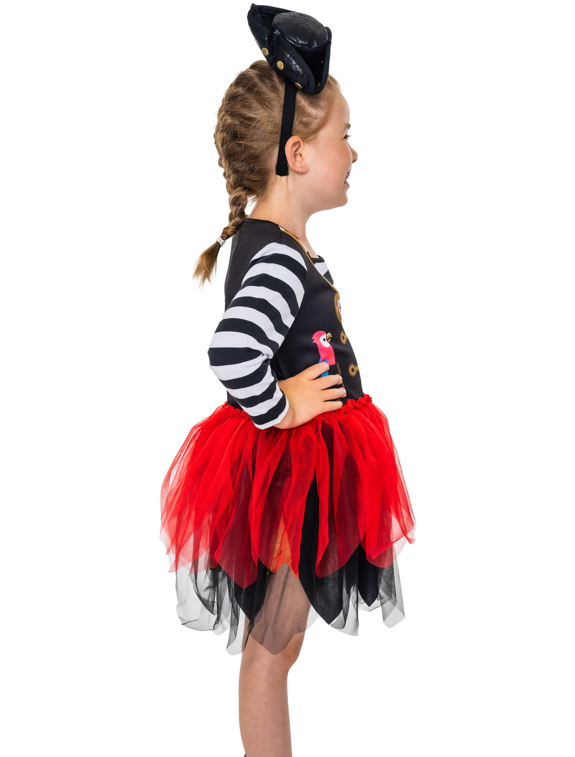 Kleid Piratin mit Tüll schwarz/weiß/rot 116-128